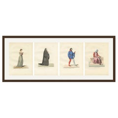 Set of Four Medieval Figures – Costume
Daily Life, Handcolored Engravings 1845