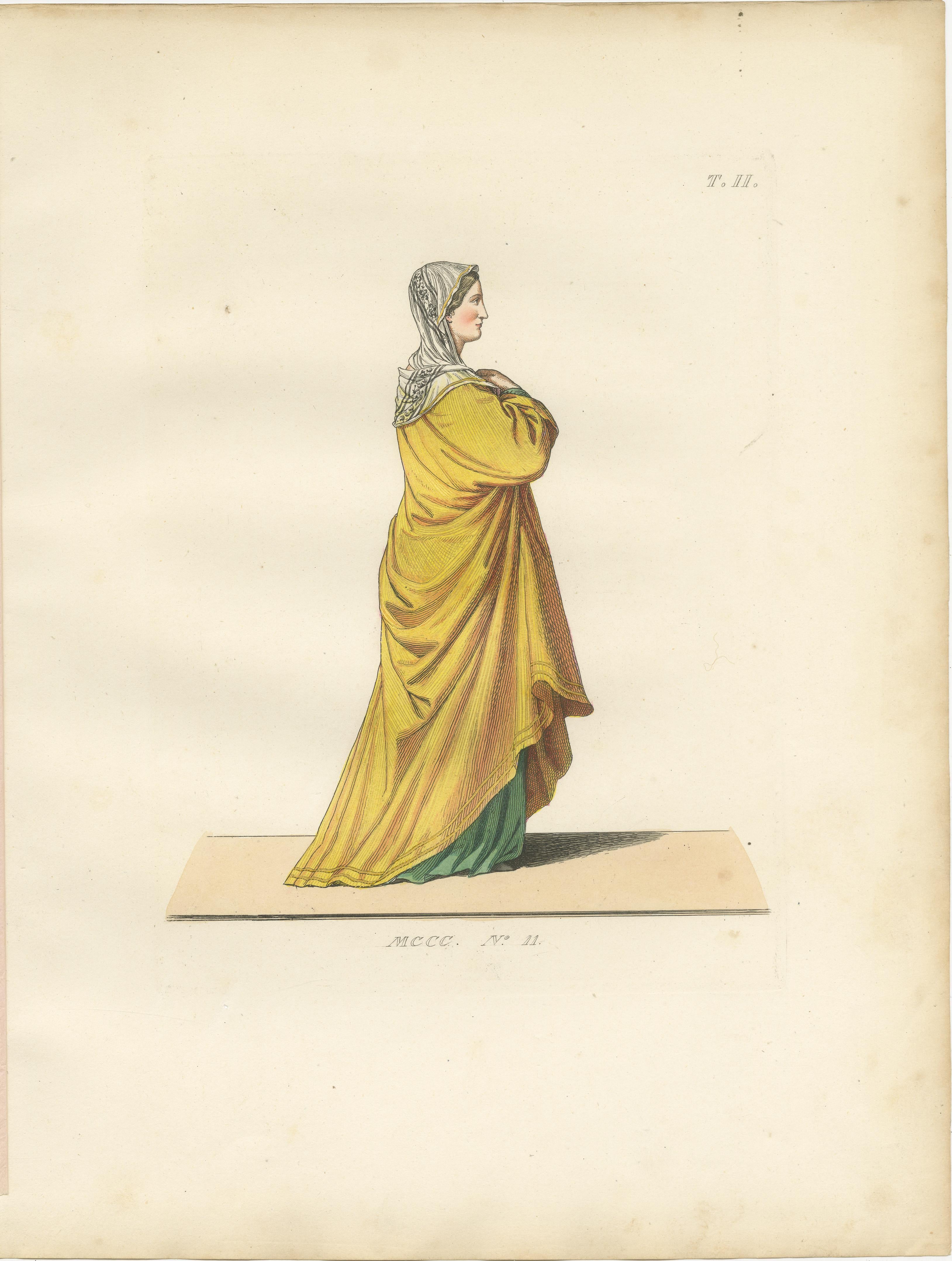 Set of Four Medieval Figures – Hand-Colored Costume Engravings, France 1845