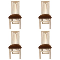 Set of Four Memphis Italian White-Wash Wood Dining Room Chairs by S.p.A Tonon