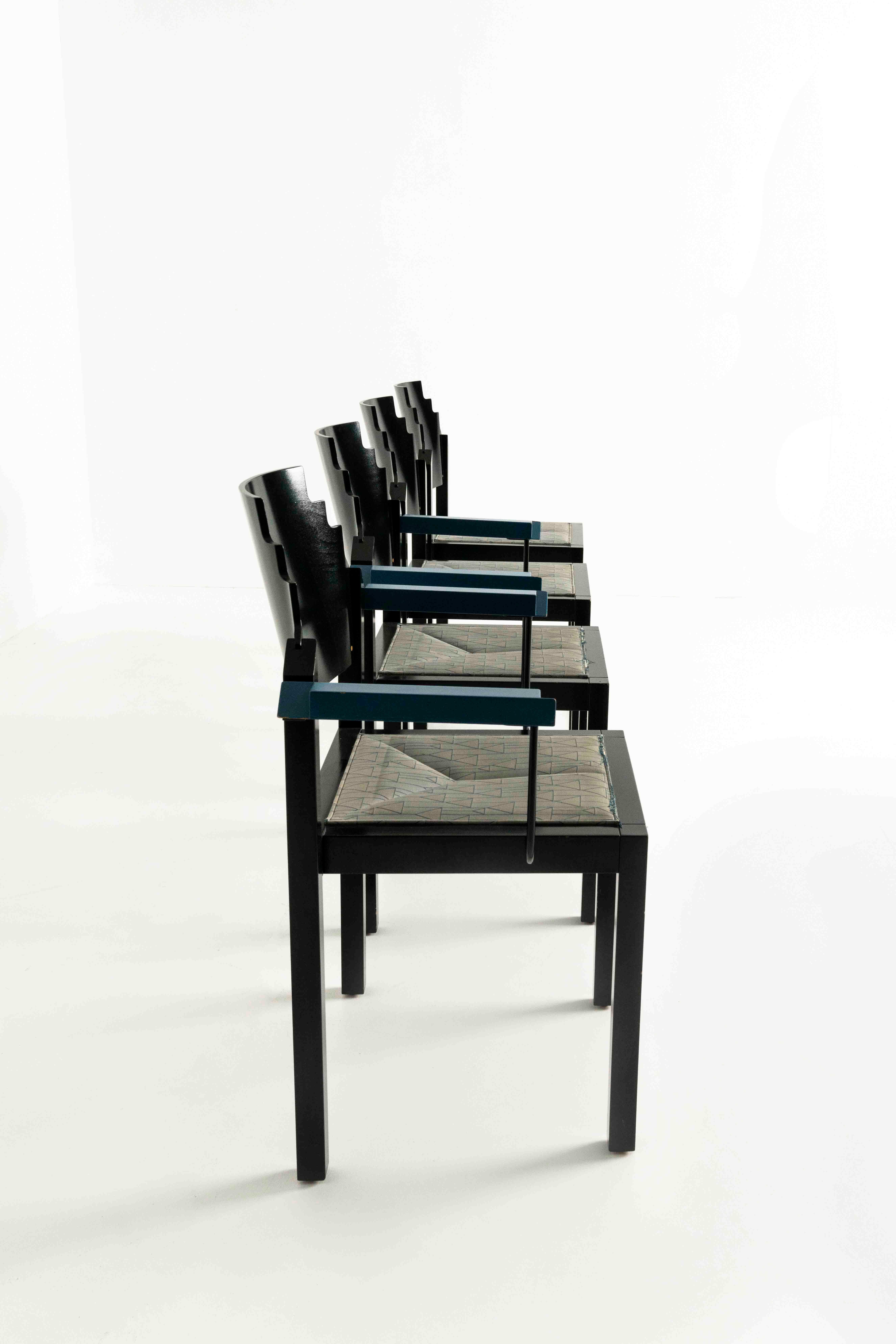 Post-Modern Set of Four 'Memphis Style' Thonet Dining Chairs, 1980s Austria