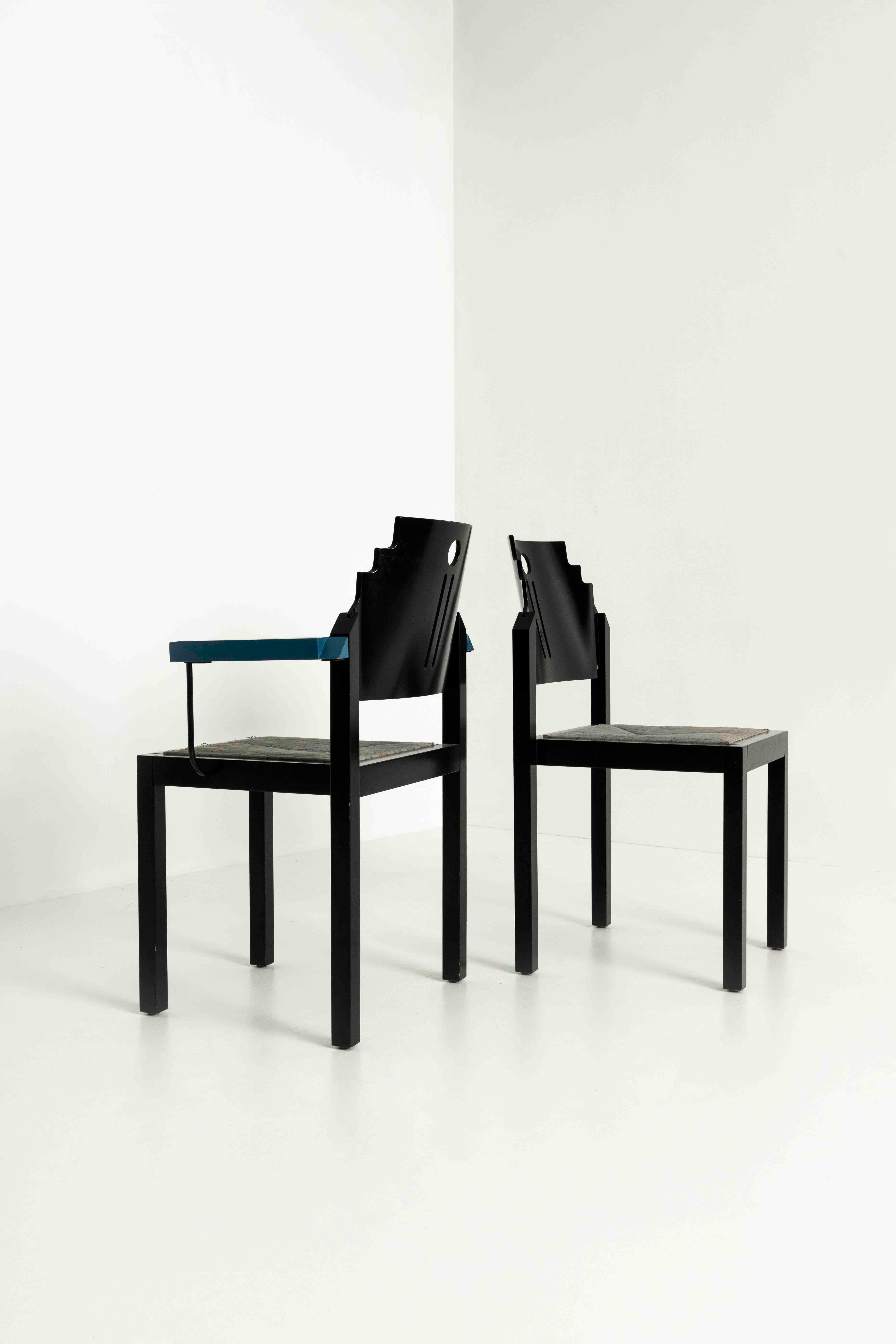 Austrian Set of Four 'Memphis Style' Thonet Dining Chairs, 1980s Austria