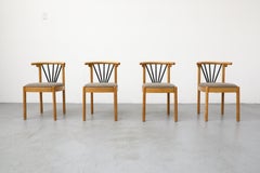 Set of Four Memphis Wooden Curved Back Dining Chairs with Warm Gray Seats