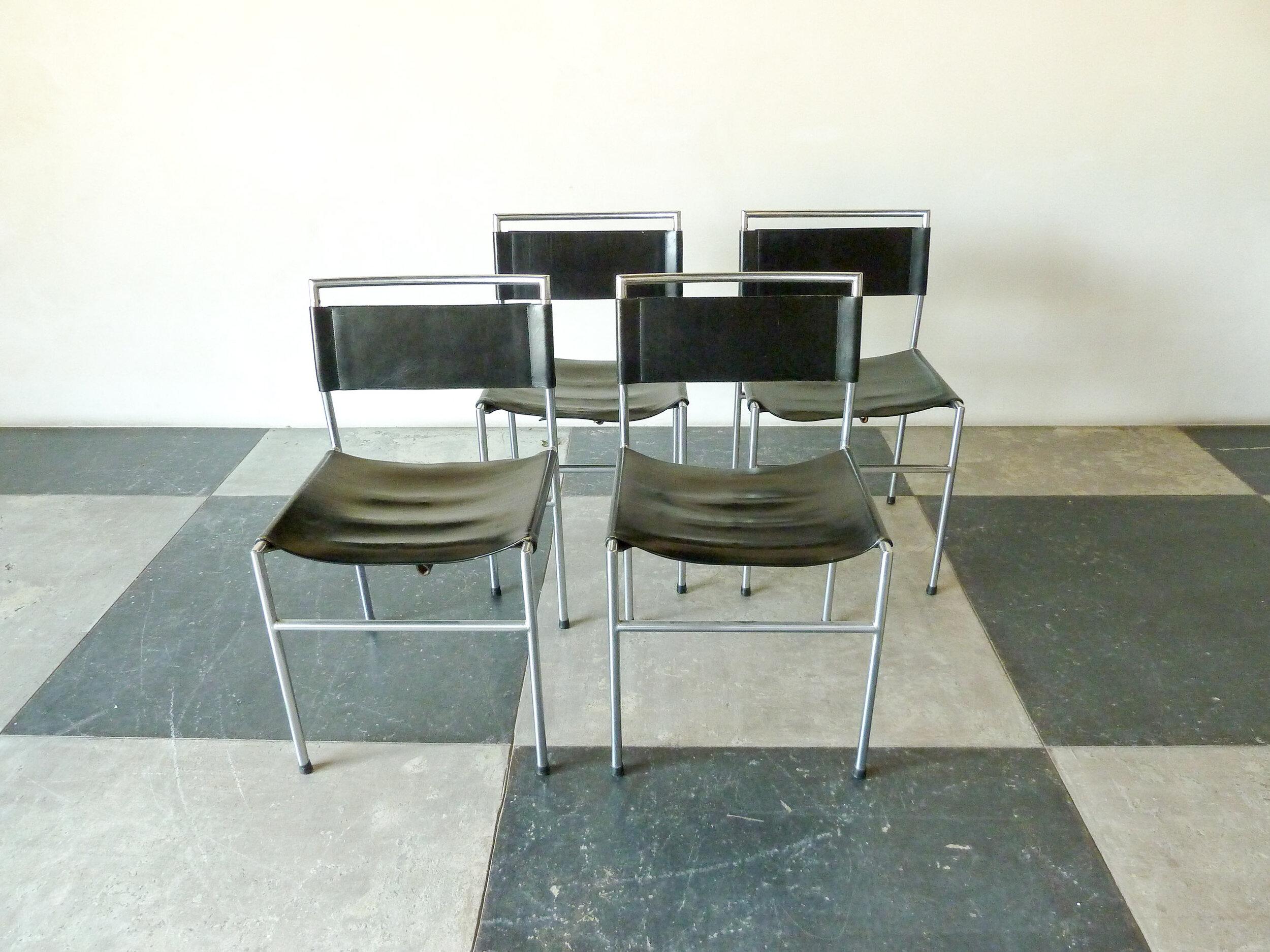 Dutch Set of Four Metaform Dining Chairs Made of Solid Chrome For Sale