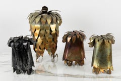 Set of Four Metal Brutalist Owls