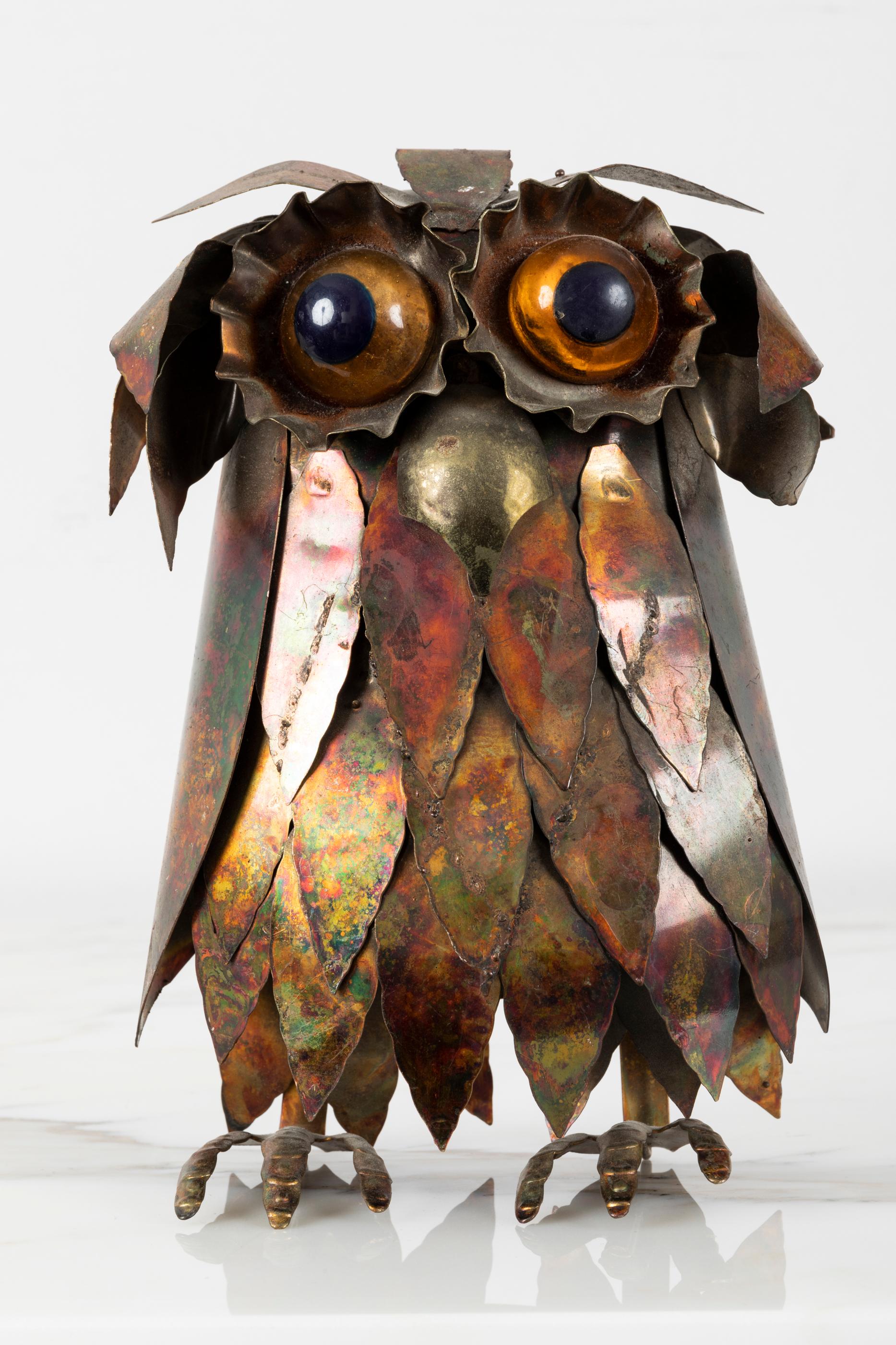 Late 20th Century Set of Four Metal Brutalist Owls For Sale