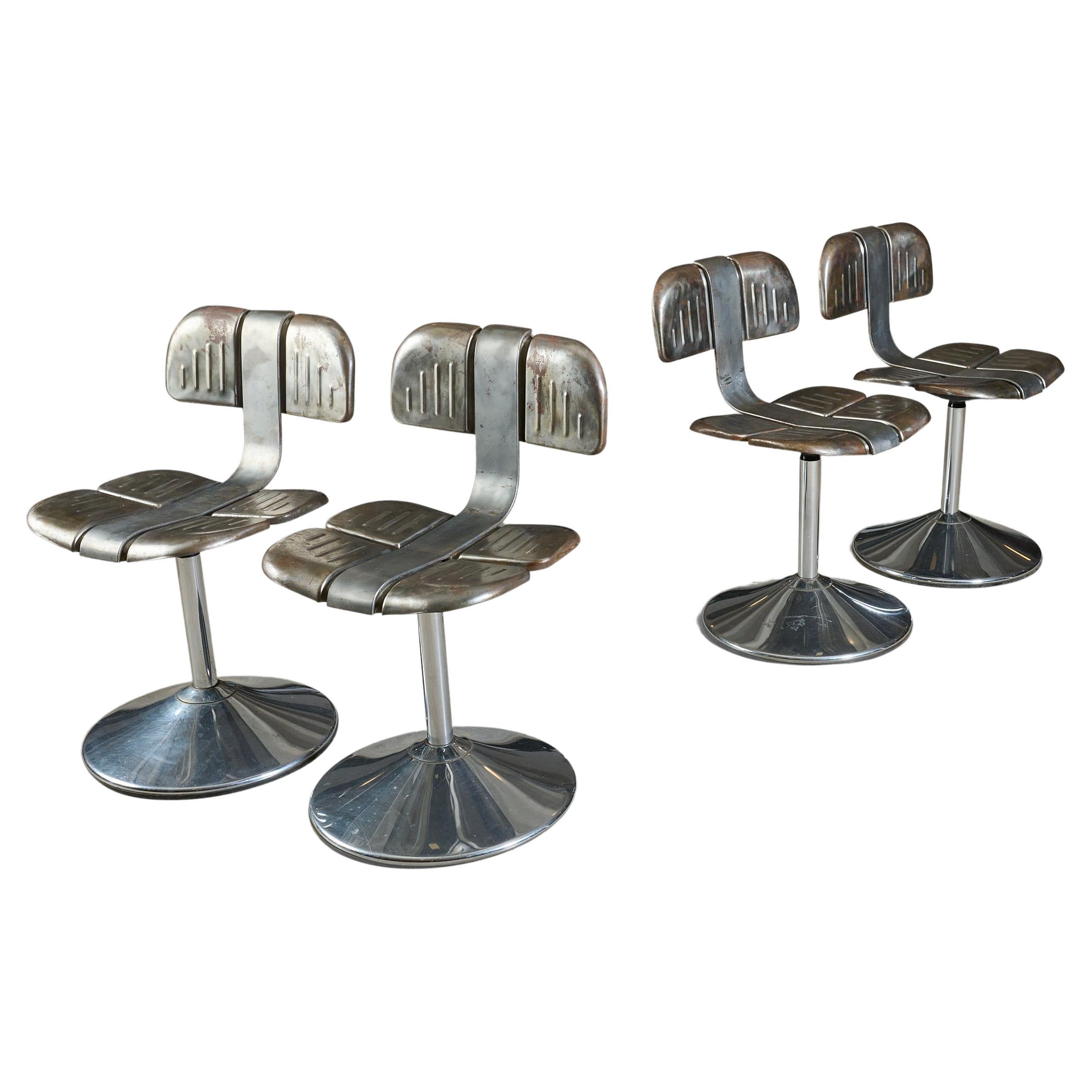 Set of Four Metal Chairs with Great Design For Sale