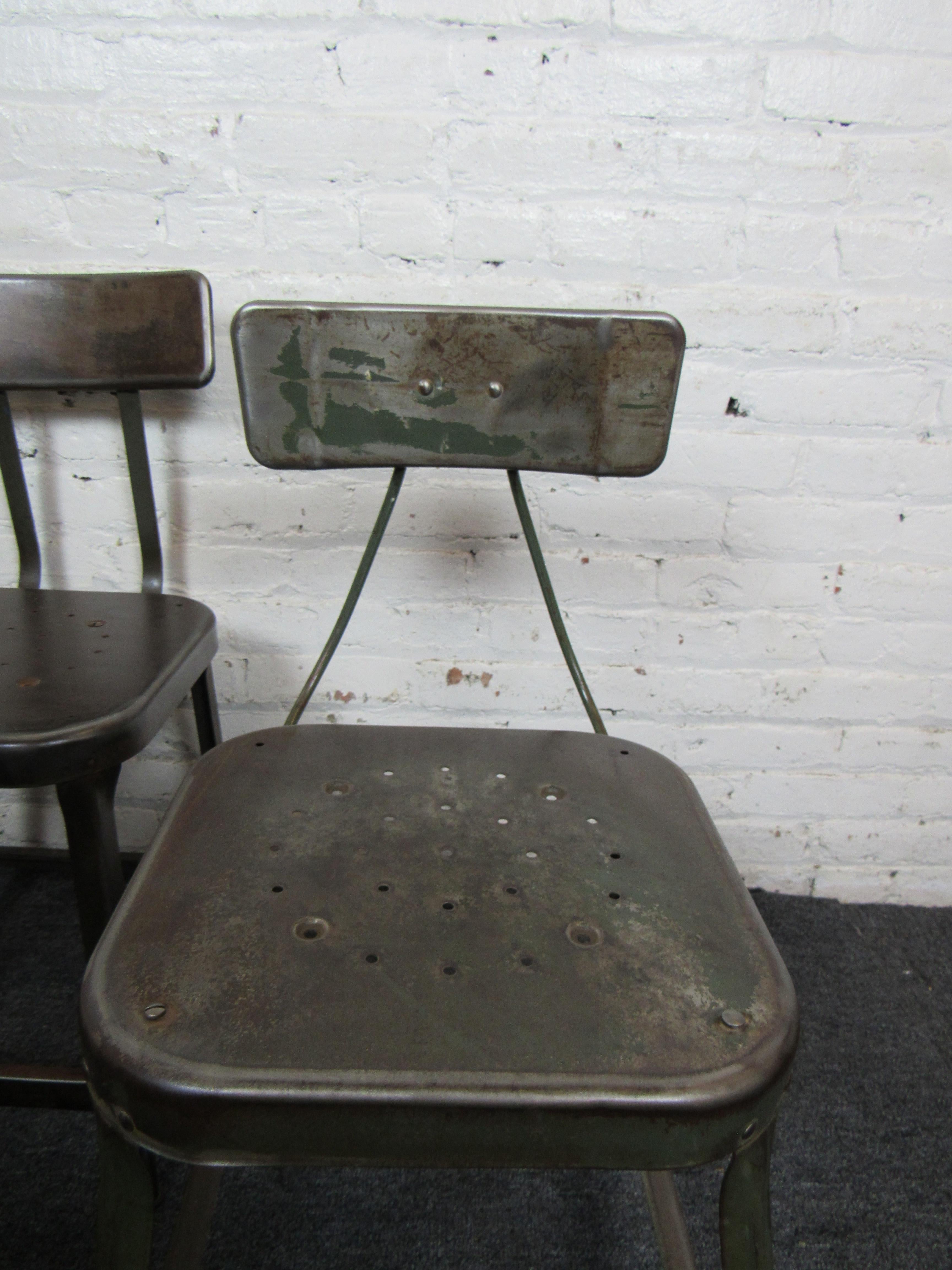 Set of Four Metal Factory Chairs  For Sale 3