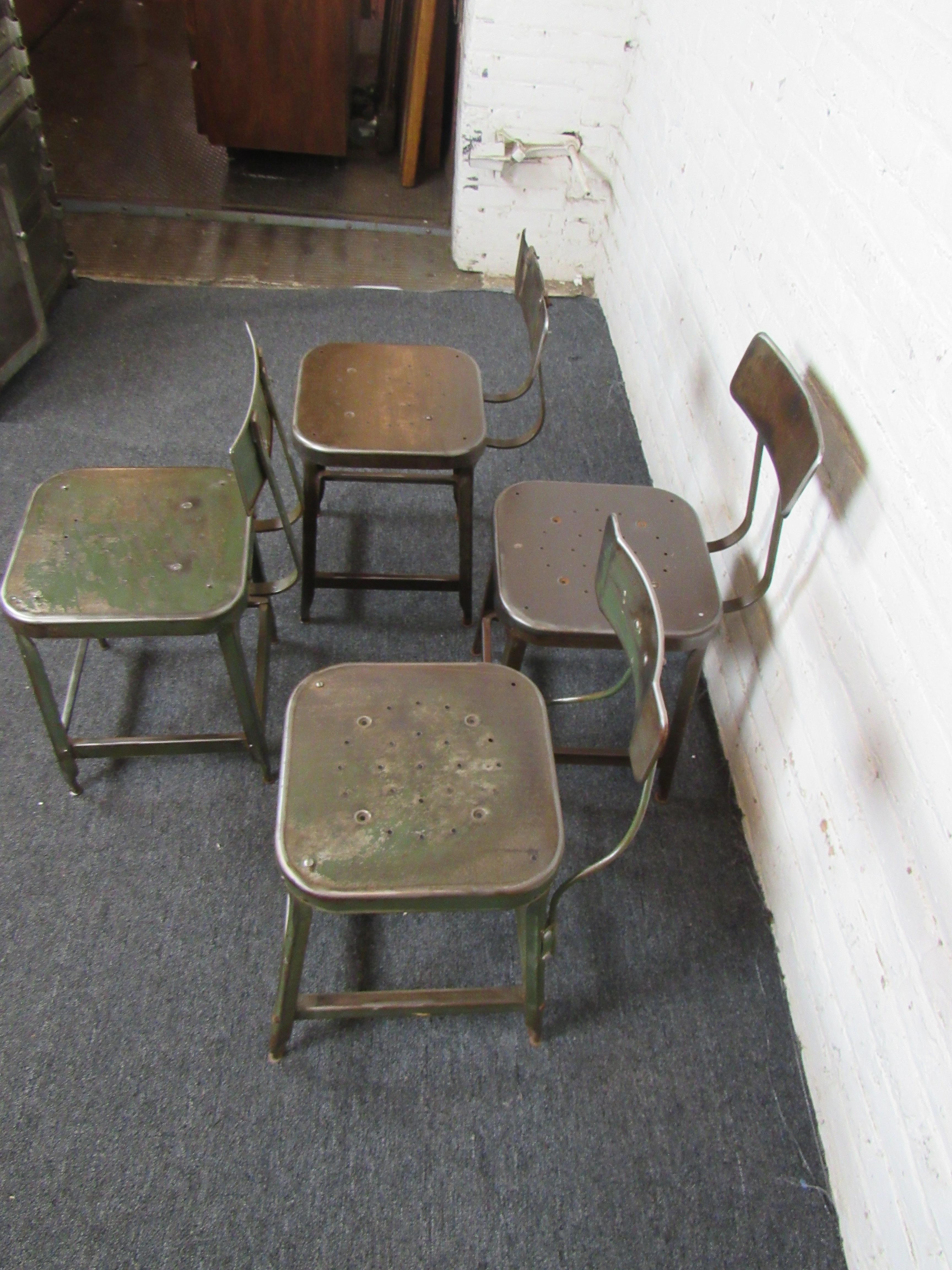 Set of Four Metal Factory Chairs  For Sale 4
