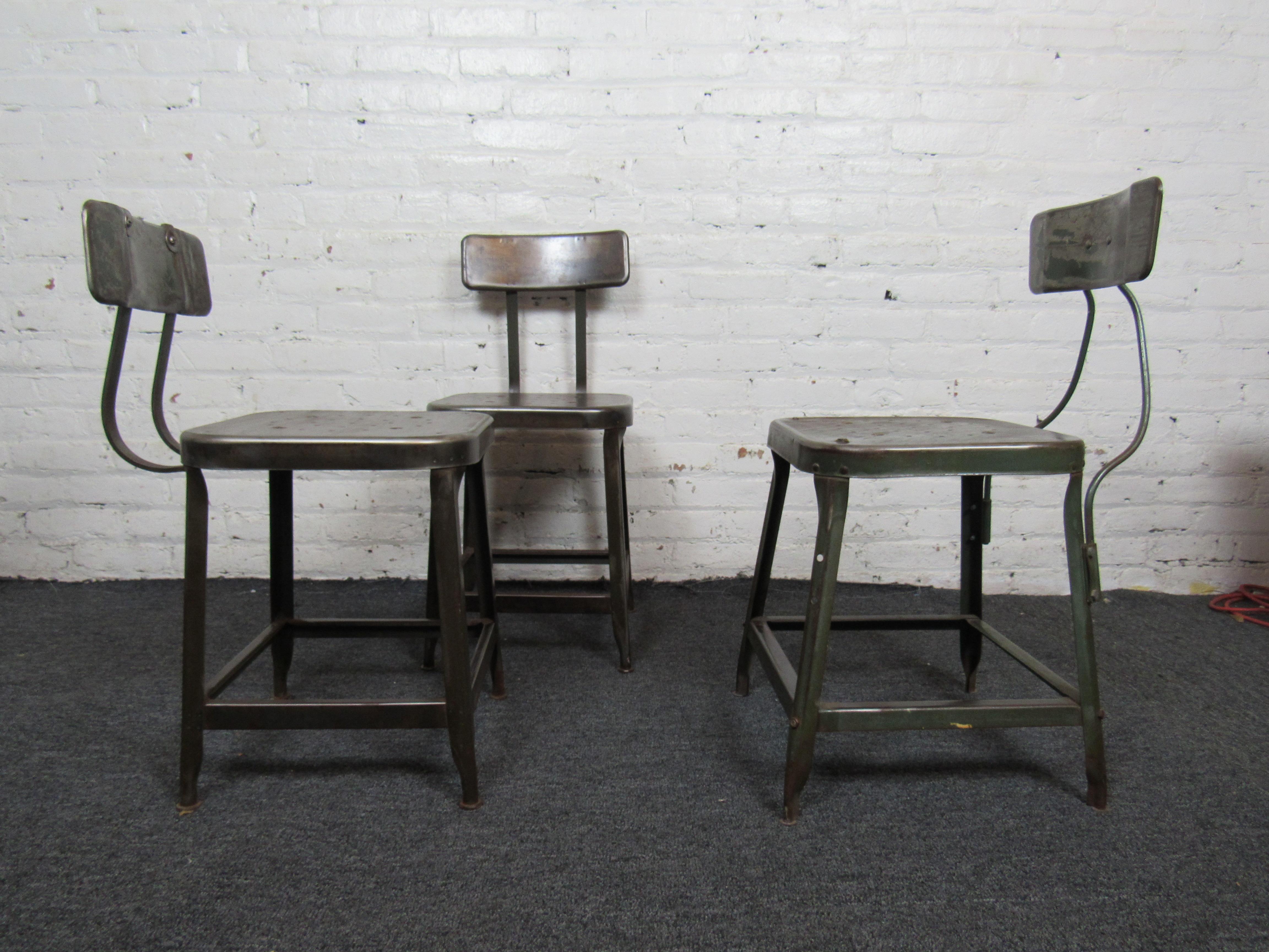 Set of Four Metal Factory Chairs  For Sale 5