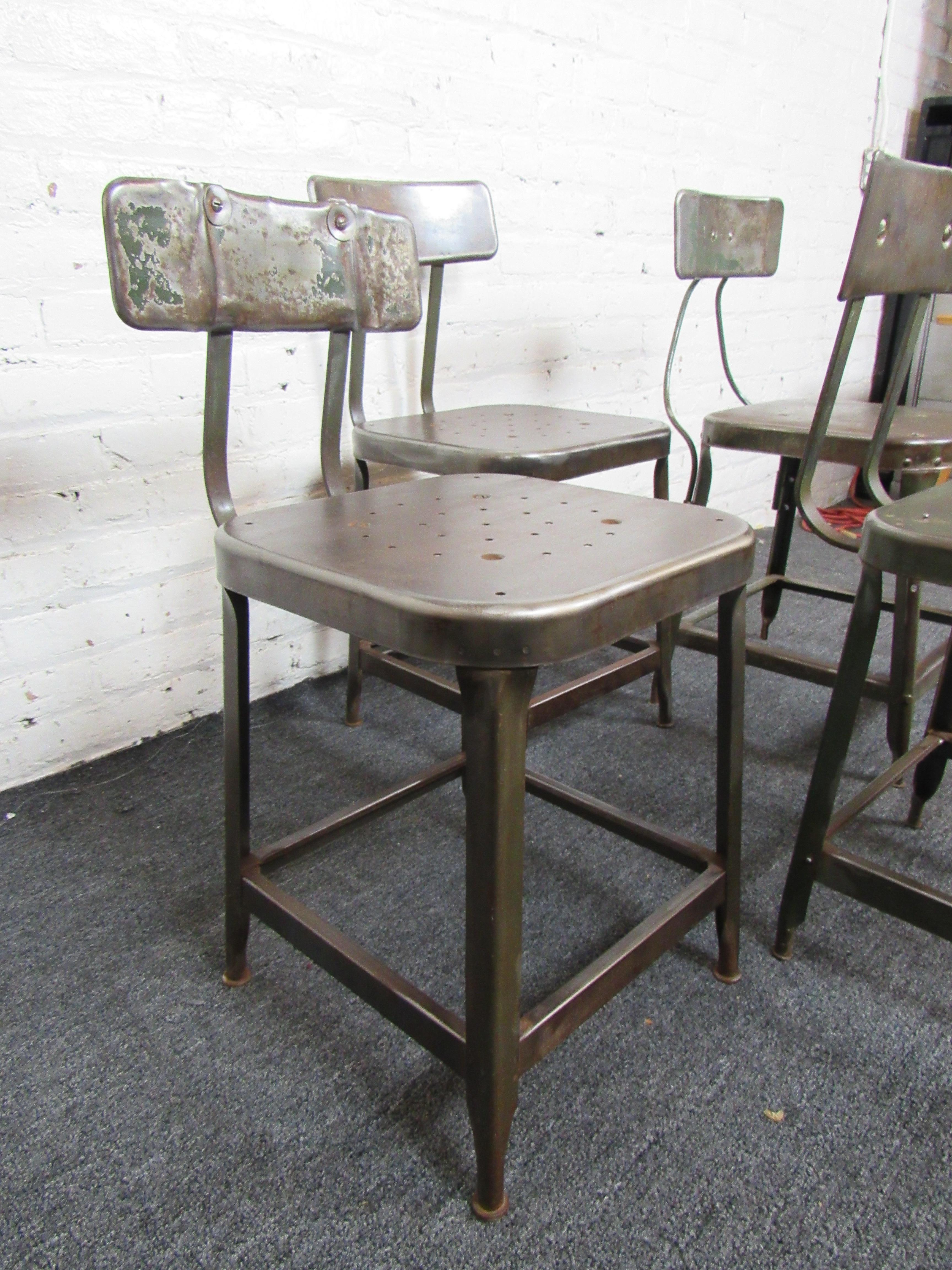 Industrial Set of Four Metal Factory Chairs  For Sale