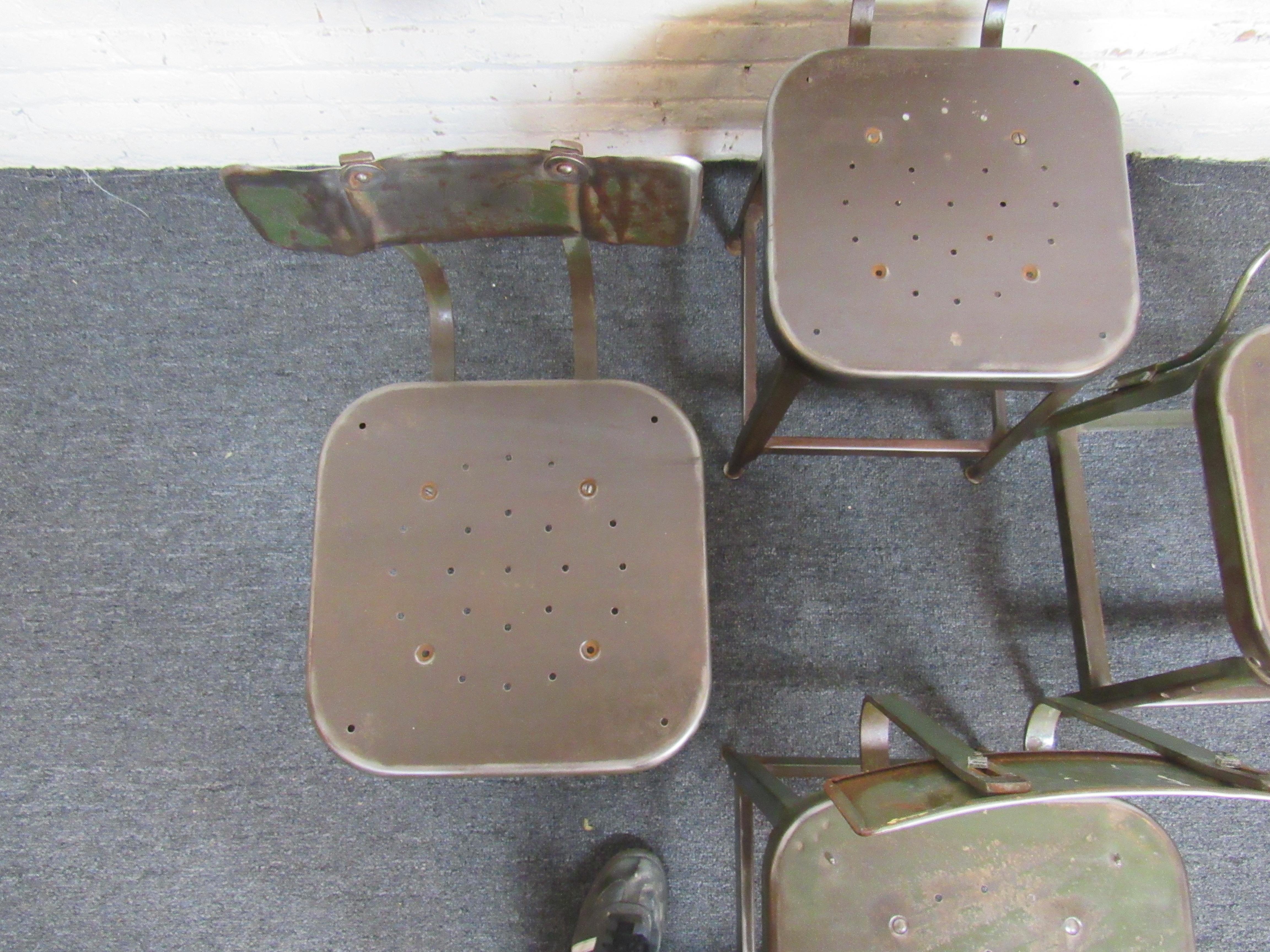 20th Century Set of Four Metal Factory Chairs  For Sale