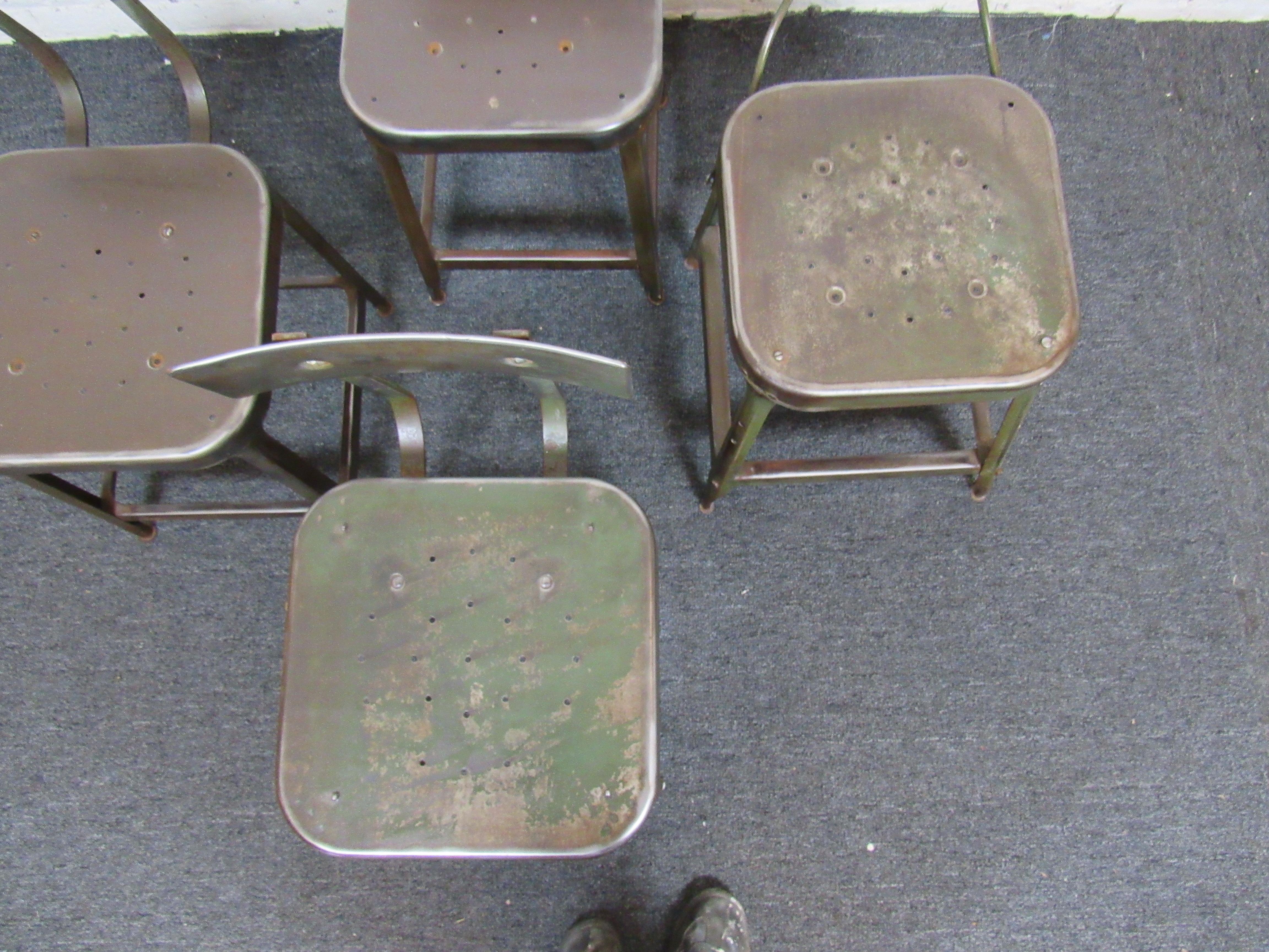 Set of Four Metal Factory Chairs  For Sale 1