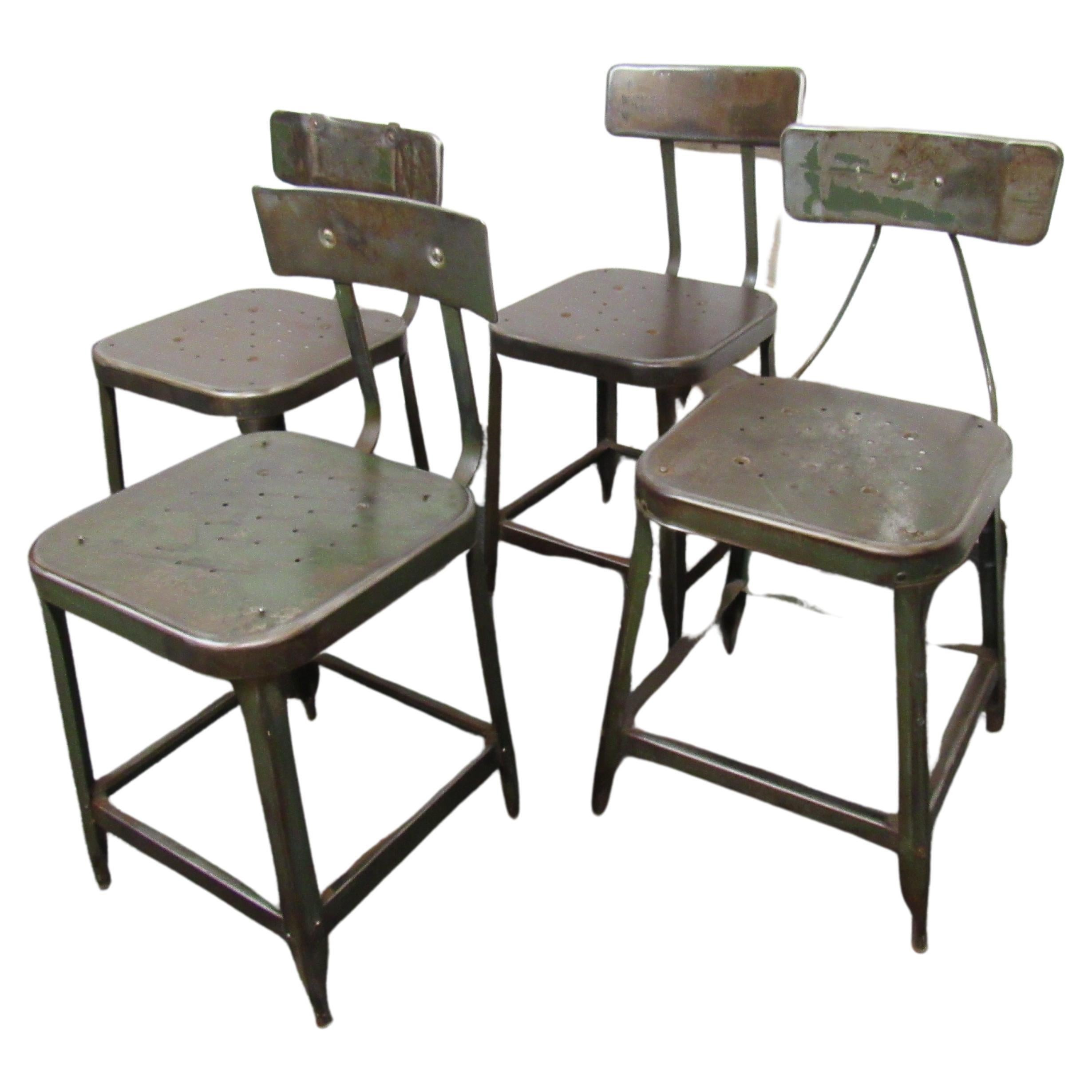 Set of Four Metal Factory Chairs  For Sale