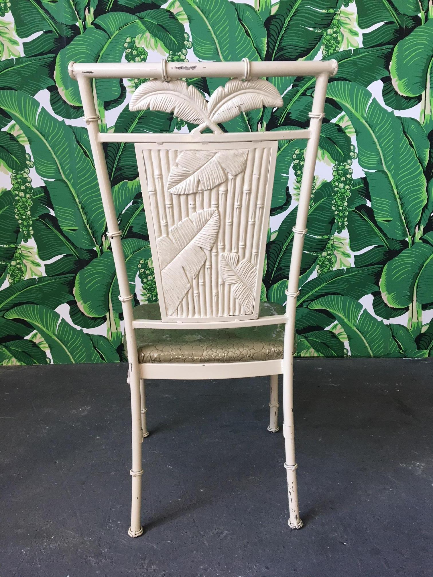 Late 20th Century Set of Four Metal Faux Bamboo Palm Tree Chairs