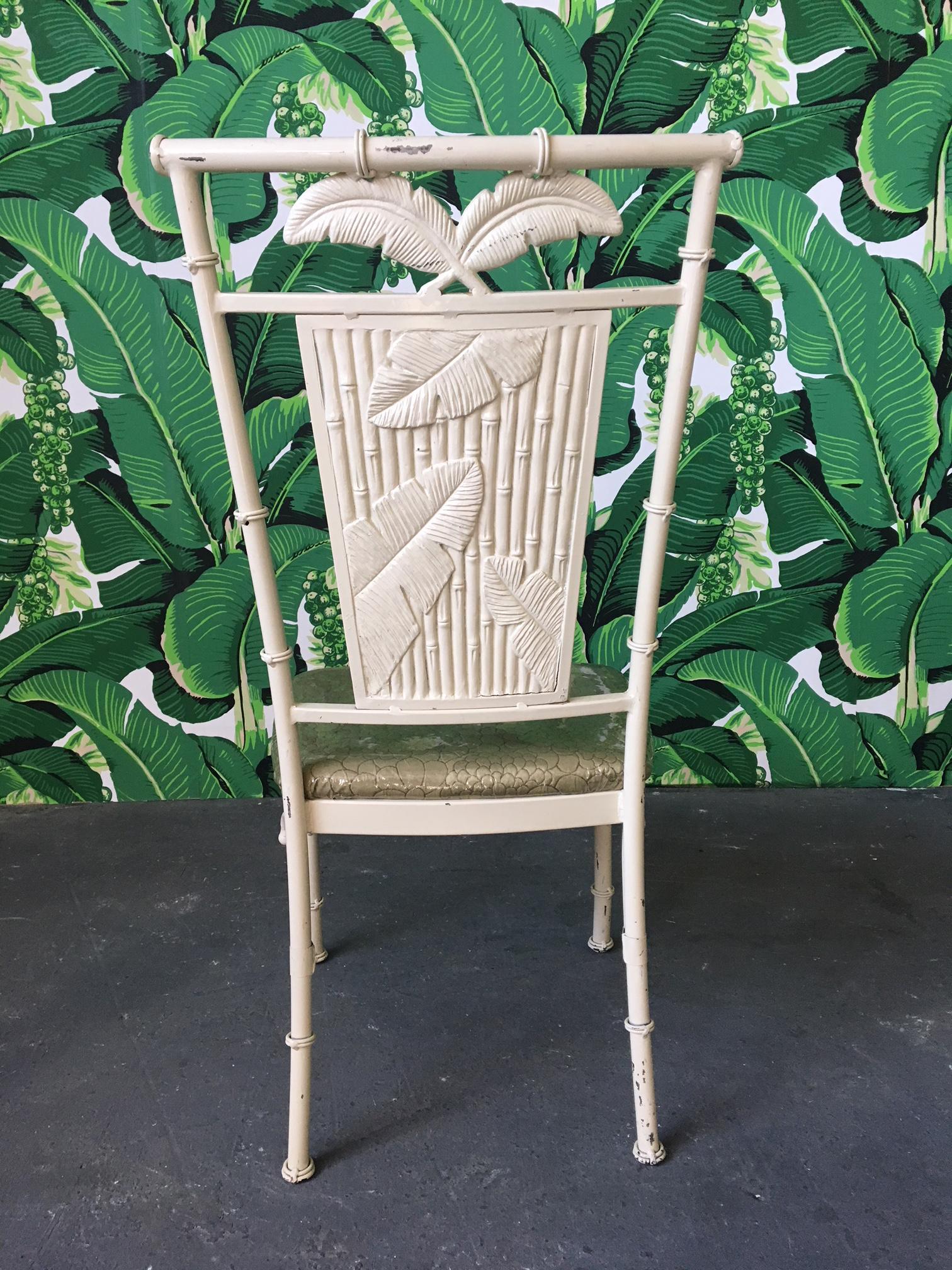 Mid-20th Century Set of Four Metal Faux Bamboo Palm Tree Chairs