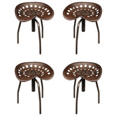 Set of Four Metal Industrial Swivel Stools