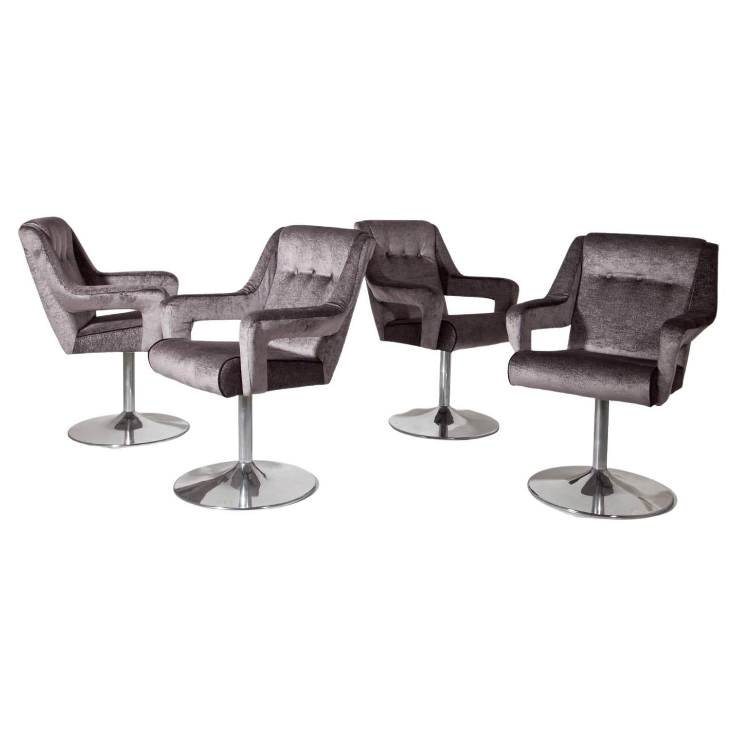 Set of Four Metal Swivel Chairs, Italy, Mid-20th Century