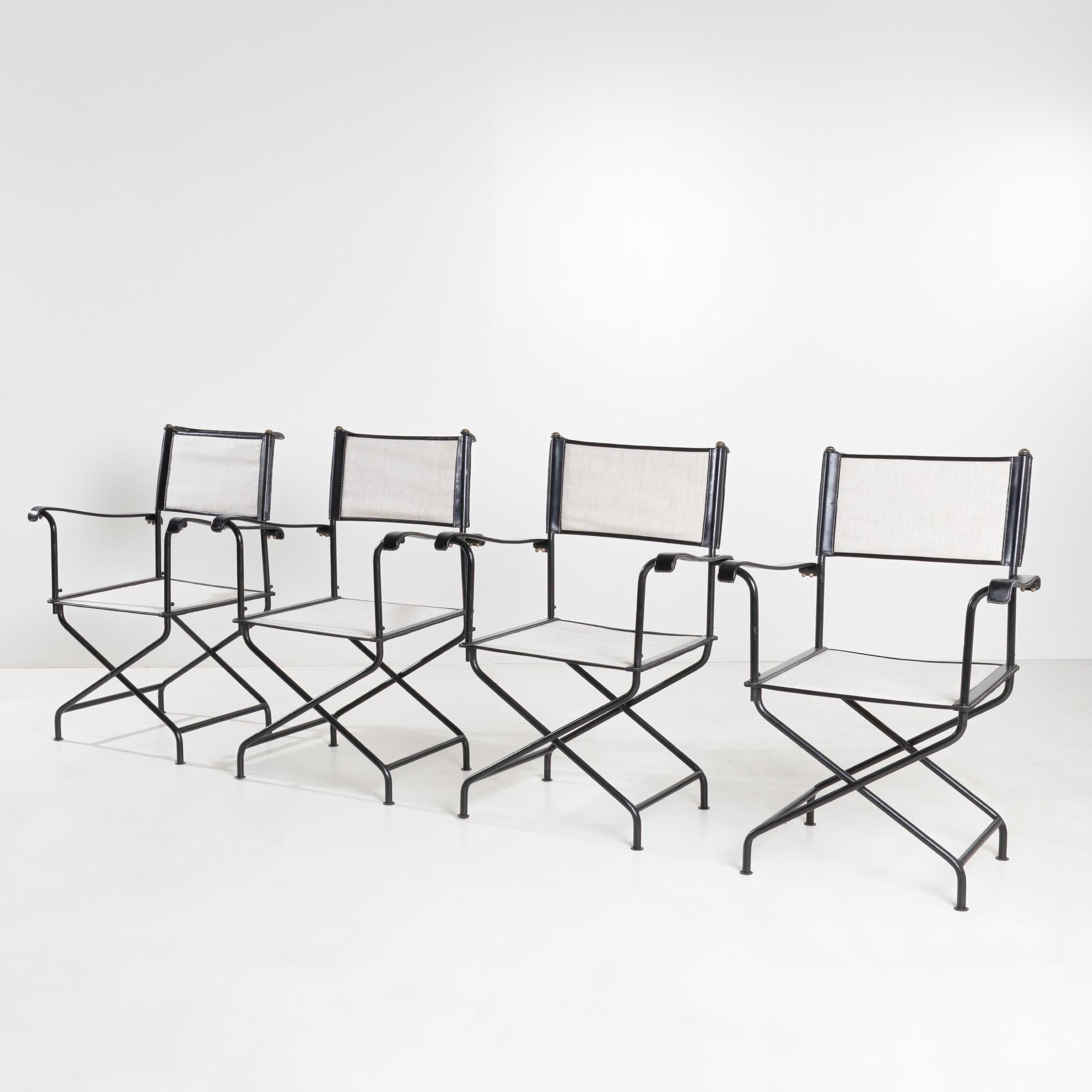 Mid-Century Modern Set of four “Metteur en scène” (director’s) armchairs by Jacques Adnet  For Sale