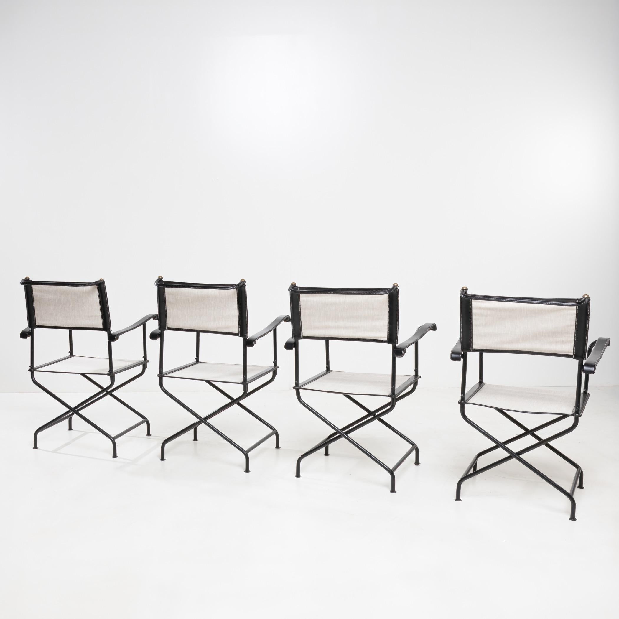 French Set of four “Metteur en scène” (director’s) armchairs by Jacques Adnet  For Sale