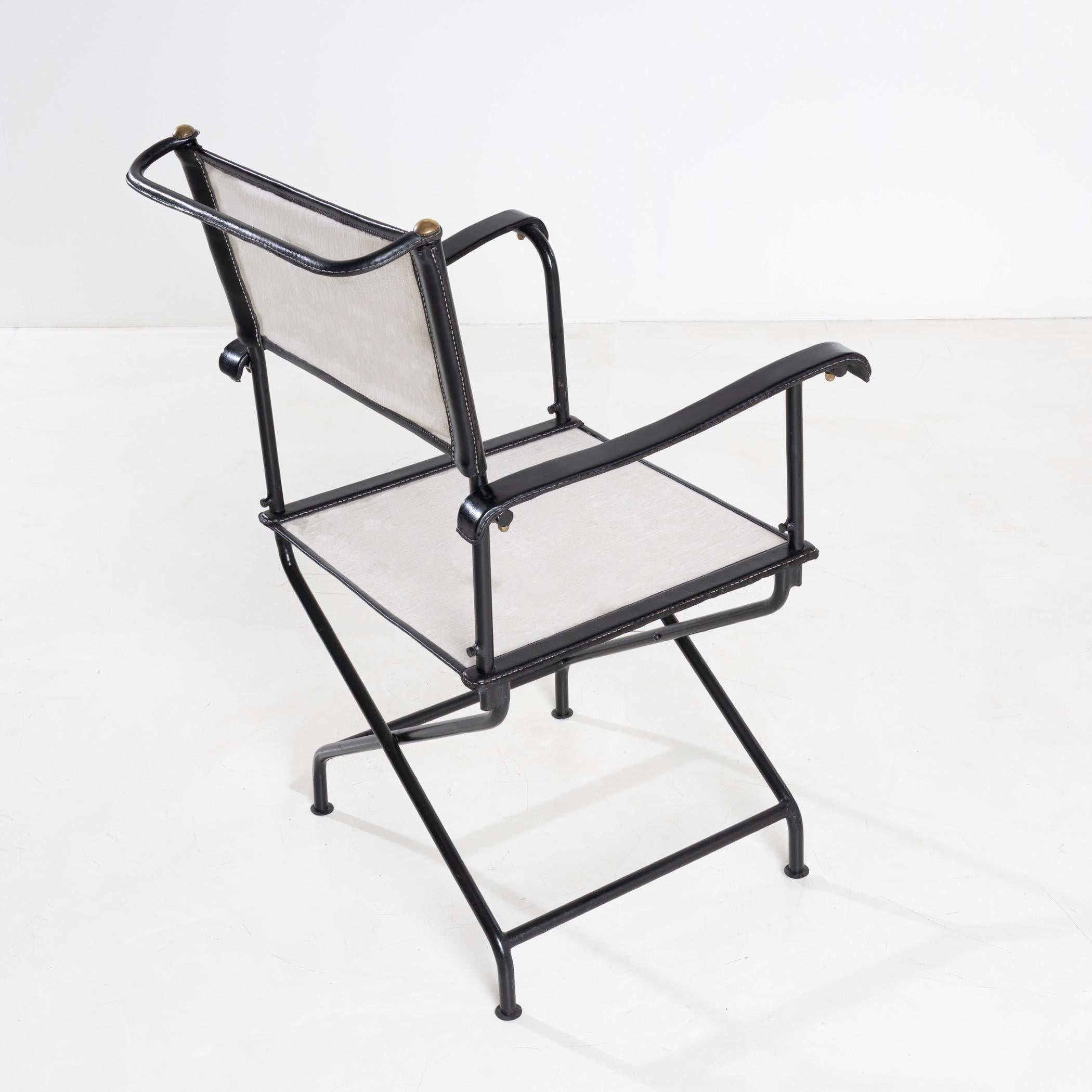 Set of four “Metteur en scène” (director’s) armchairs by Jacques Adnet  For Sale 2