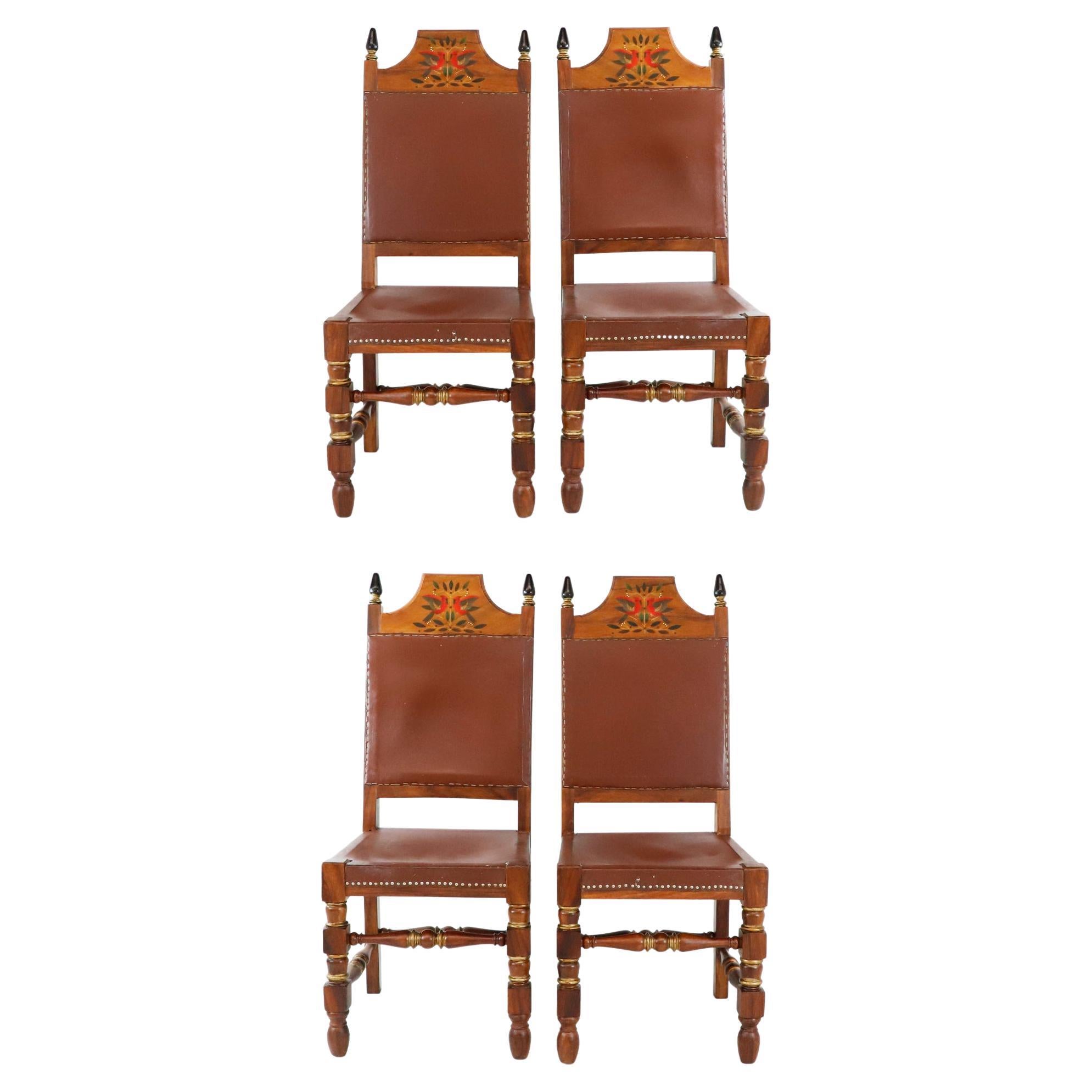 Set of Four Mexican Chairs Designed and Hand Painted by Alejandro Rangel Hidalgo For Sale