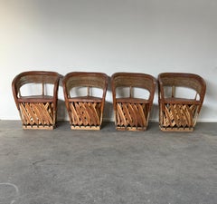 Set of Four Mexican Equipale Folk Art Chairs