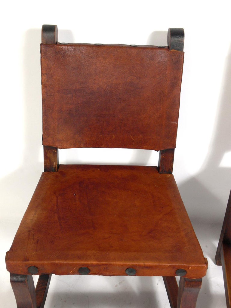 Set of Four Mexican Leather Dining Chairs For Sale at 1stDibs