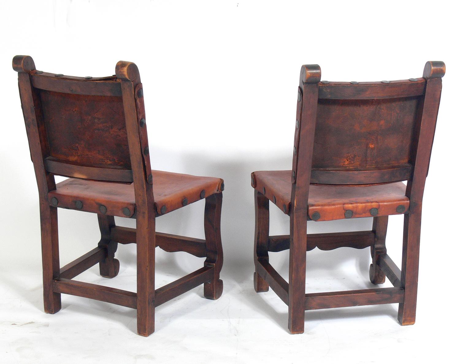 Bohemian Set of Four Mexican Leather Dining Chairs