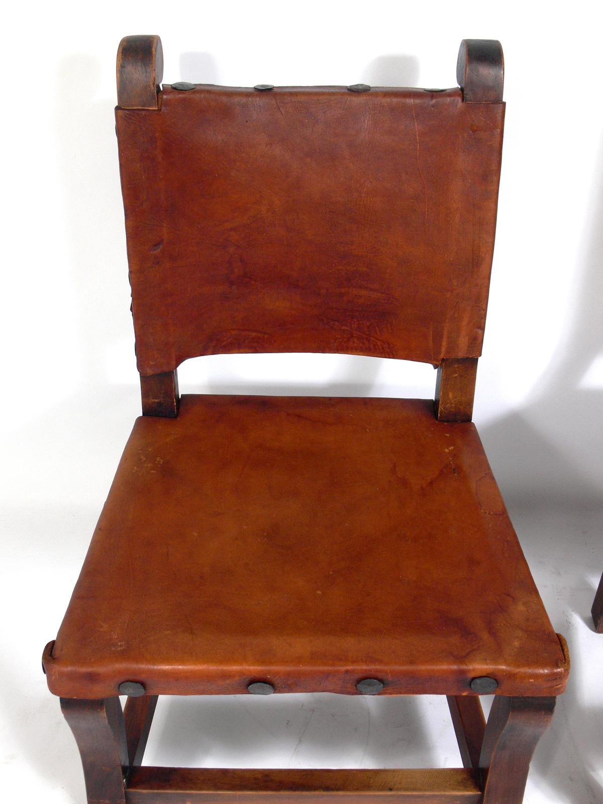 Mid-20th Century Set of Four Mexican Leather Dining Chairs