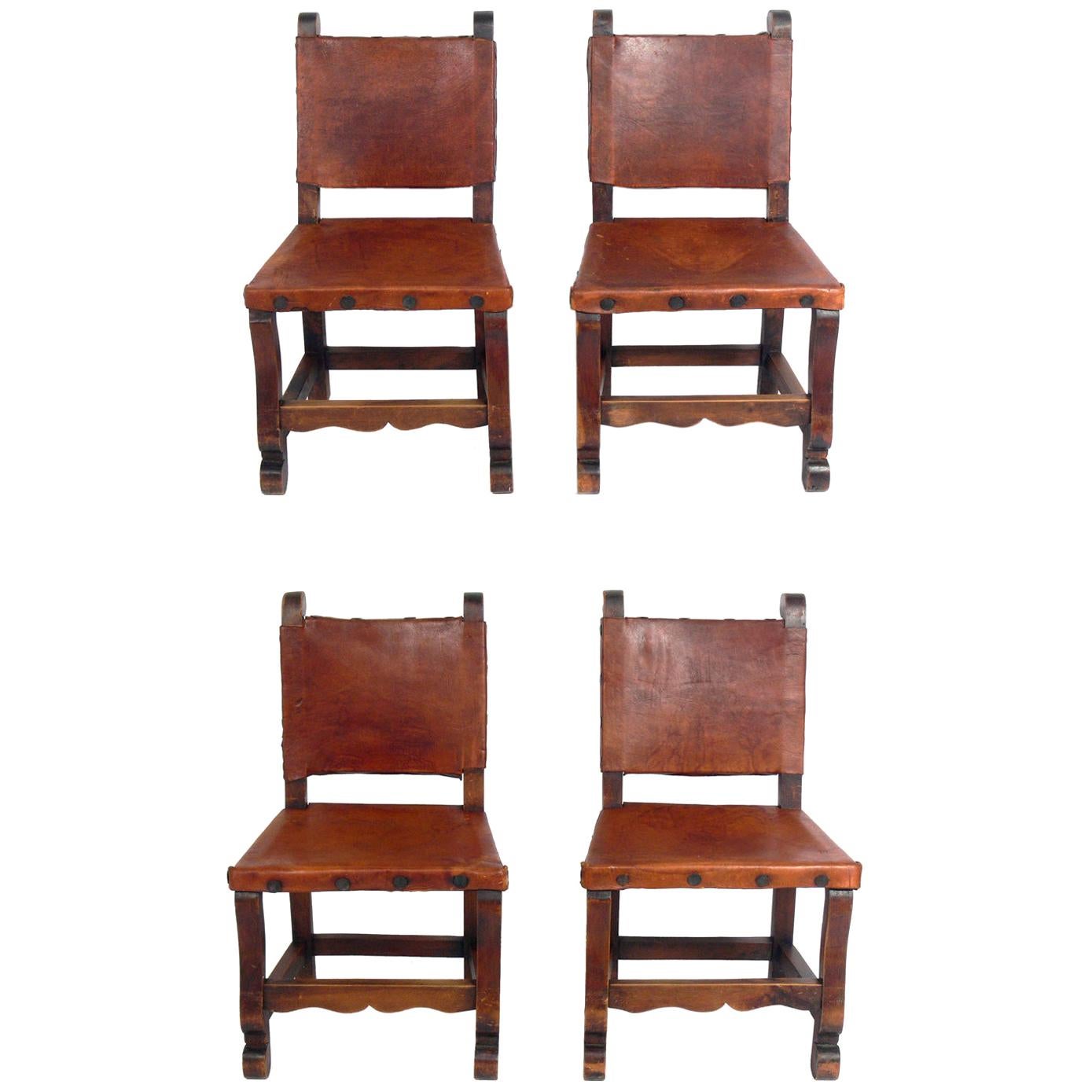 Set of Four Mexican Leather Dining Chairs