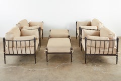 Set of Four Michael Taylor Bronzed Lounge Chairs with Ottomans