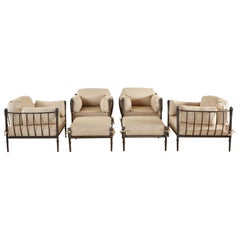 Set of Four Michael Taylor Bronzed Lounge Chairs with Ottomans