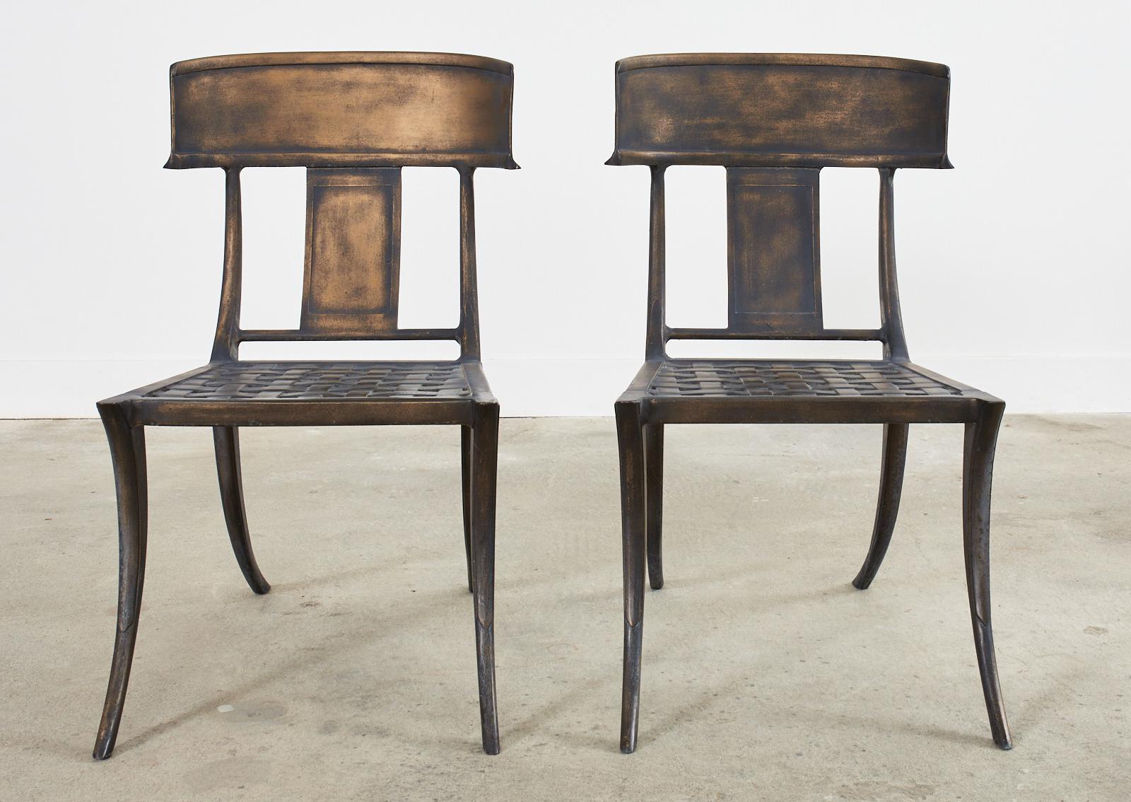 Contemporary Set of Four Michael Taylor Bronzed Metal Klismos Dining Chairs For Sale