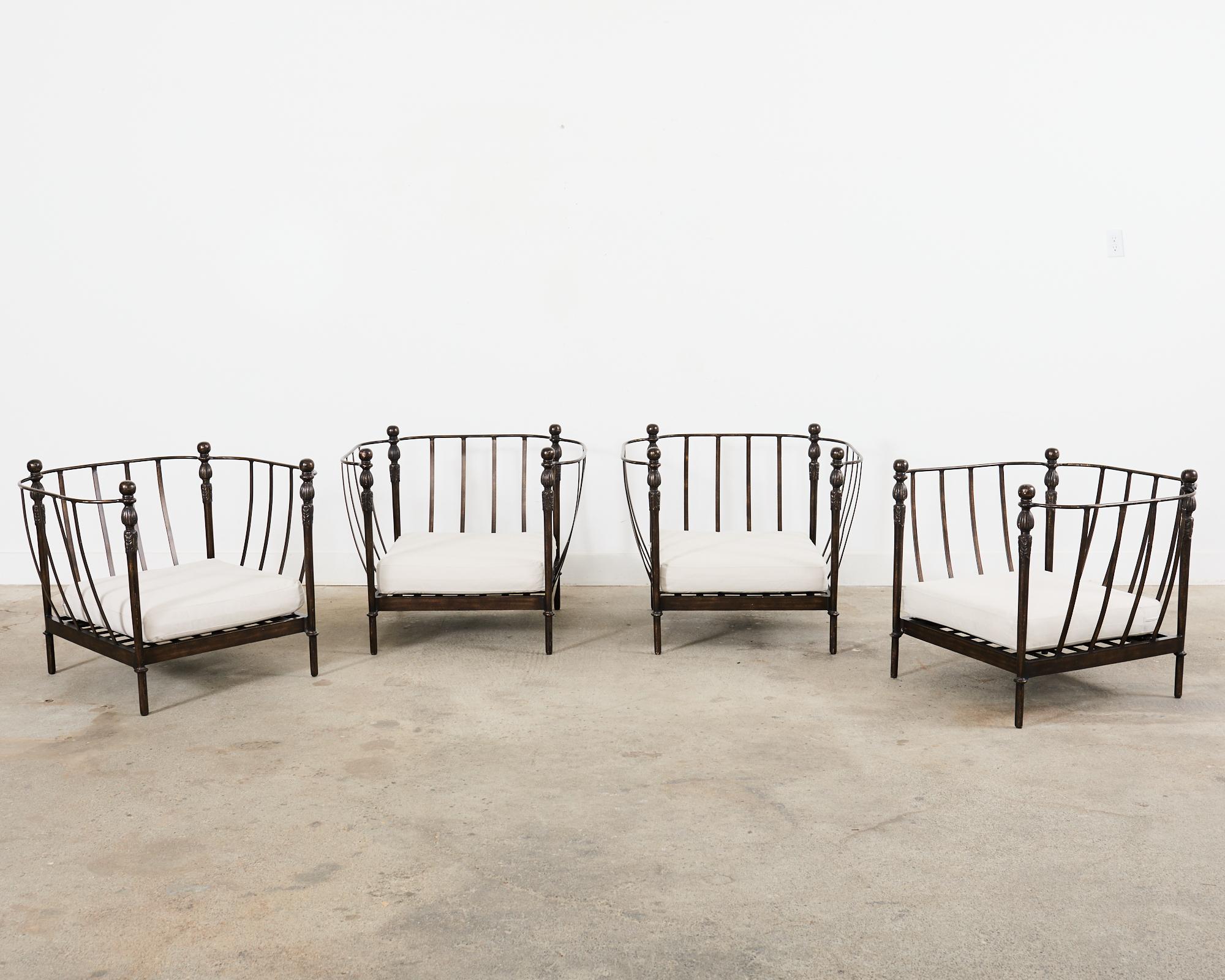 Neoclassical Set of Four Michael Taylor Montecito Chairs with Two Tables