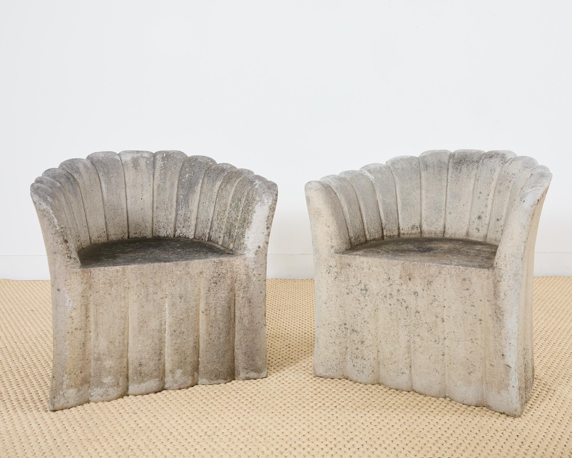 Set of Four Michael Taylor Style Faux Stone Tulip Garden Chairs 3