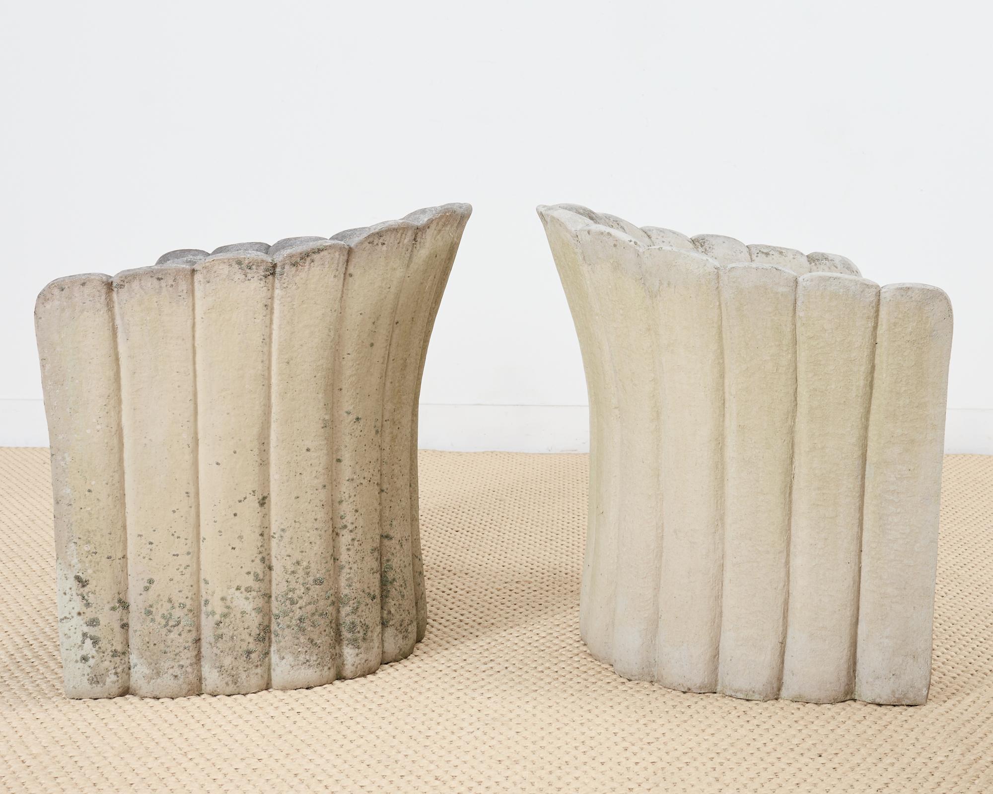 Set of Four Michael Taylor Style Faux Stone Tulip Garden Chairs 5