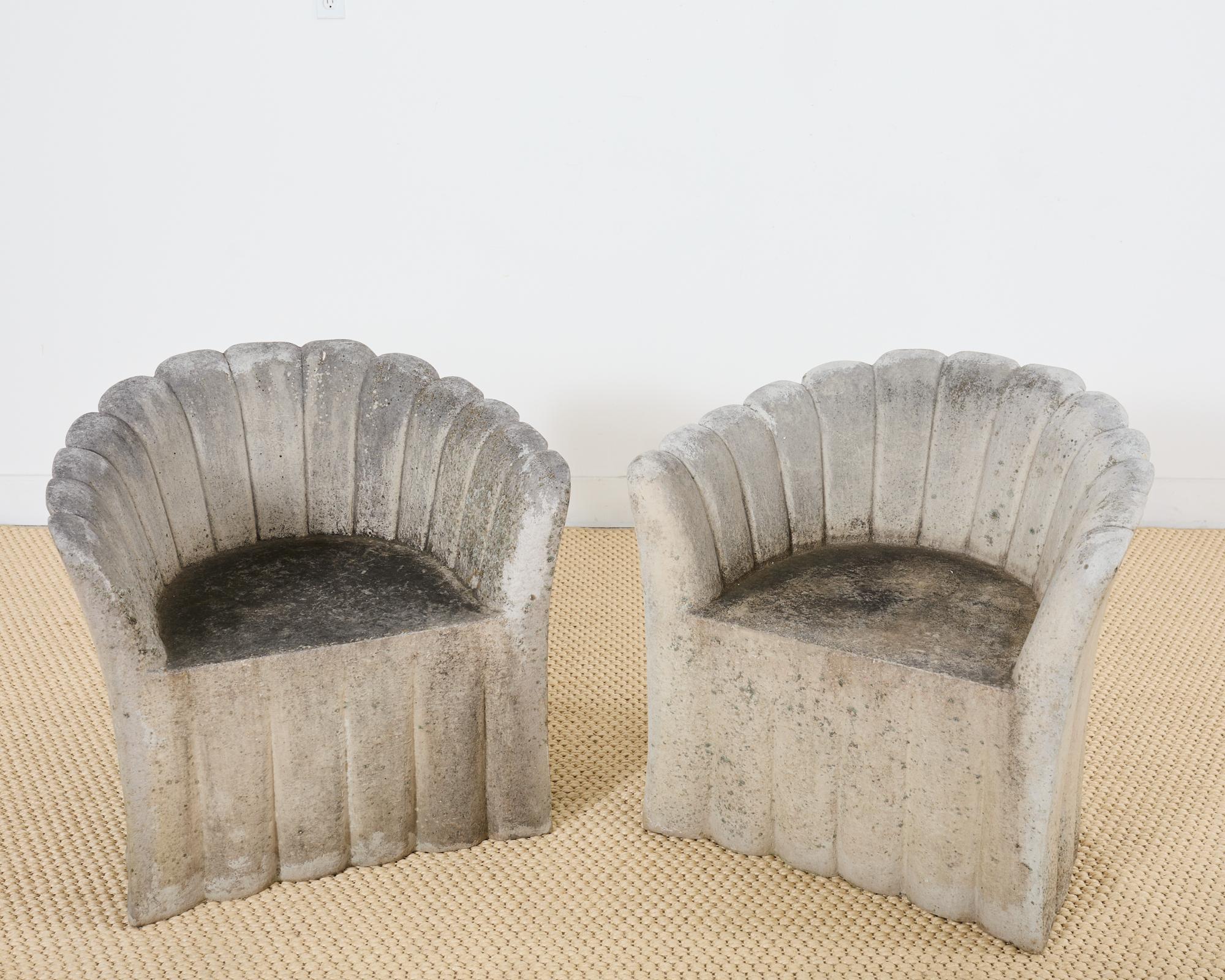Set of Four Michael Taylor Style Faux Stone Tulip Garden Chairs 10
