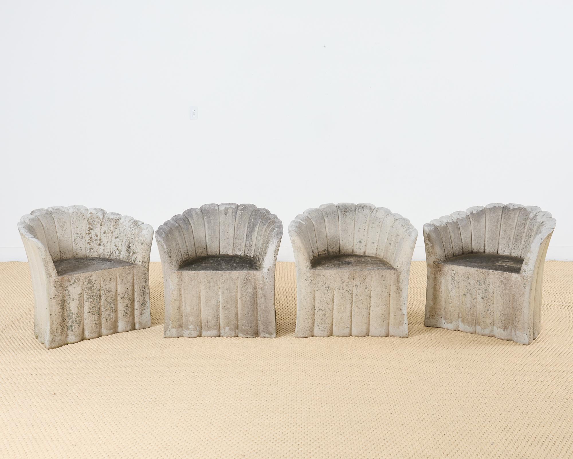 Neoclassical Set of Four Michael Taylor Style Faux Stone Tulip Garden Chairs