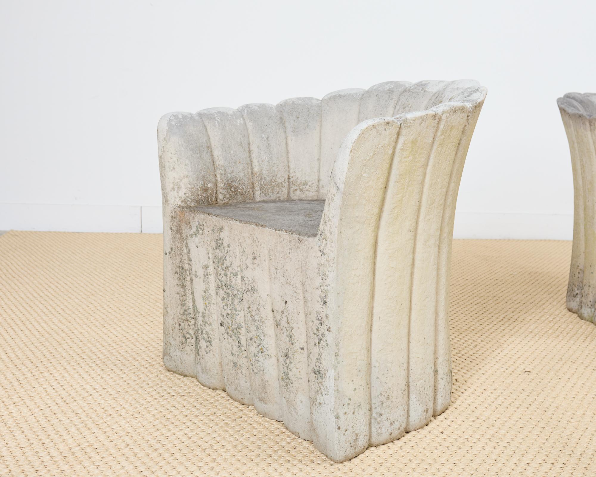 20th Century Set of Four Michael Taylor Style Faux Stone Tulip Garden Chairs