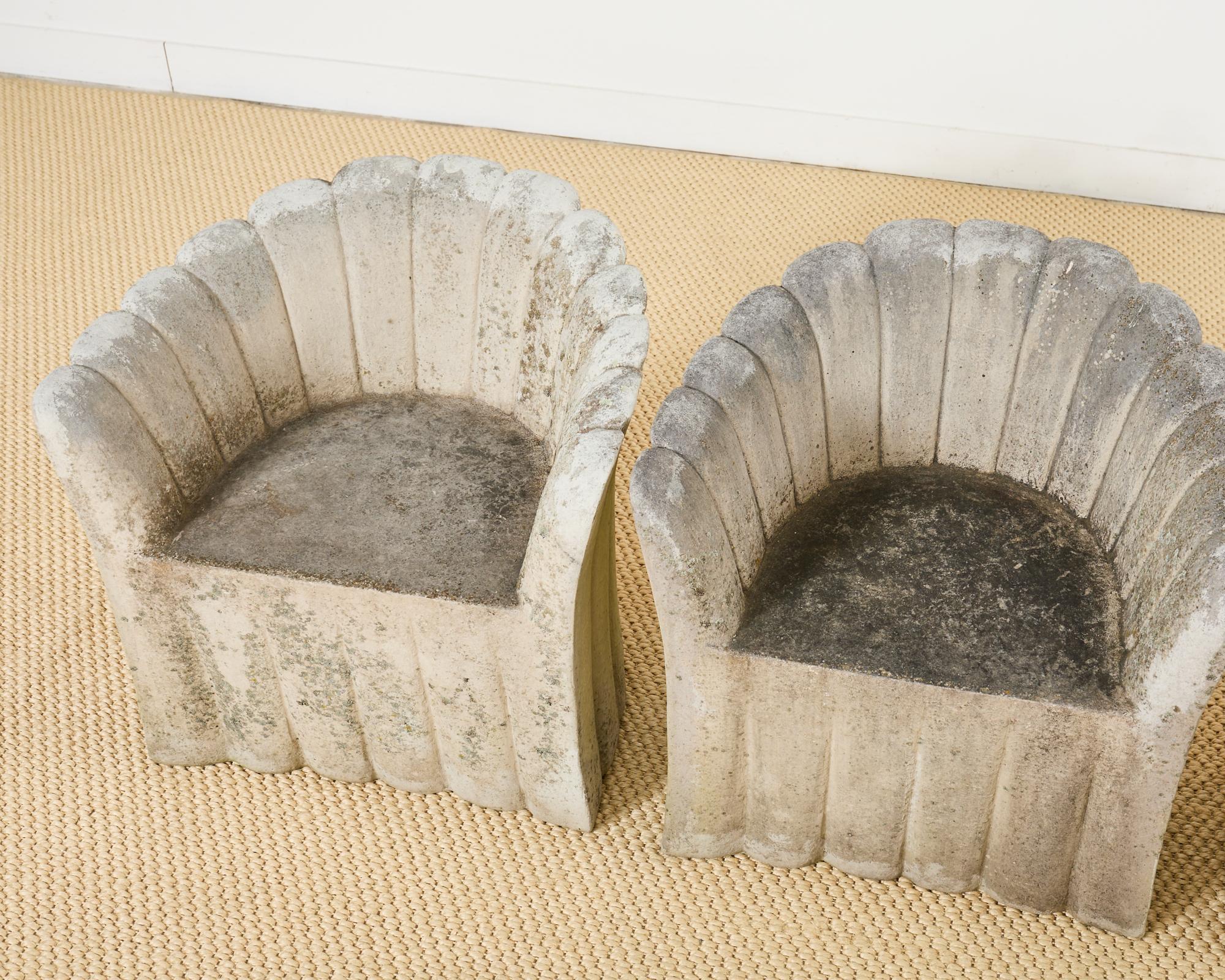 Composition Set of Four Michael Taylor Style Faux Stone Tulip Garden Chairs