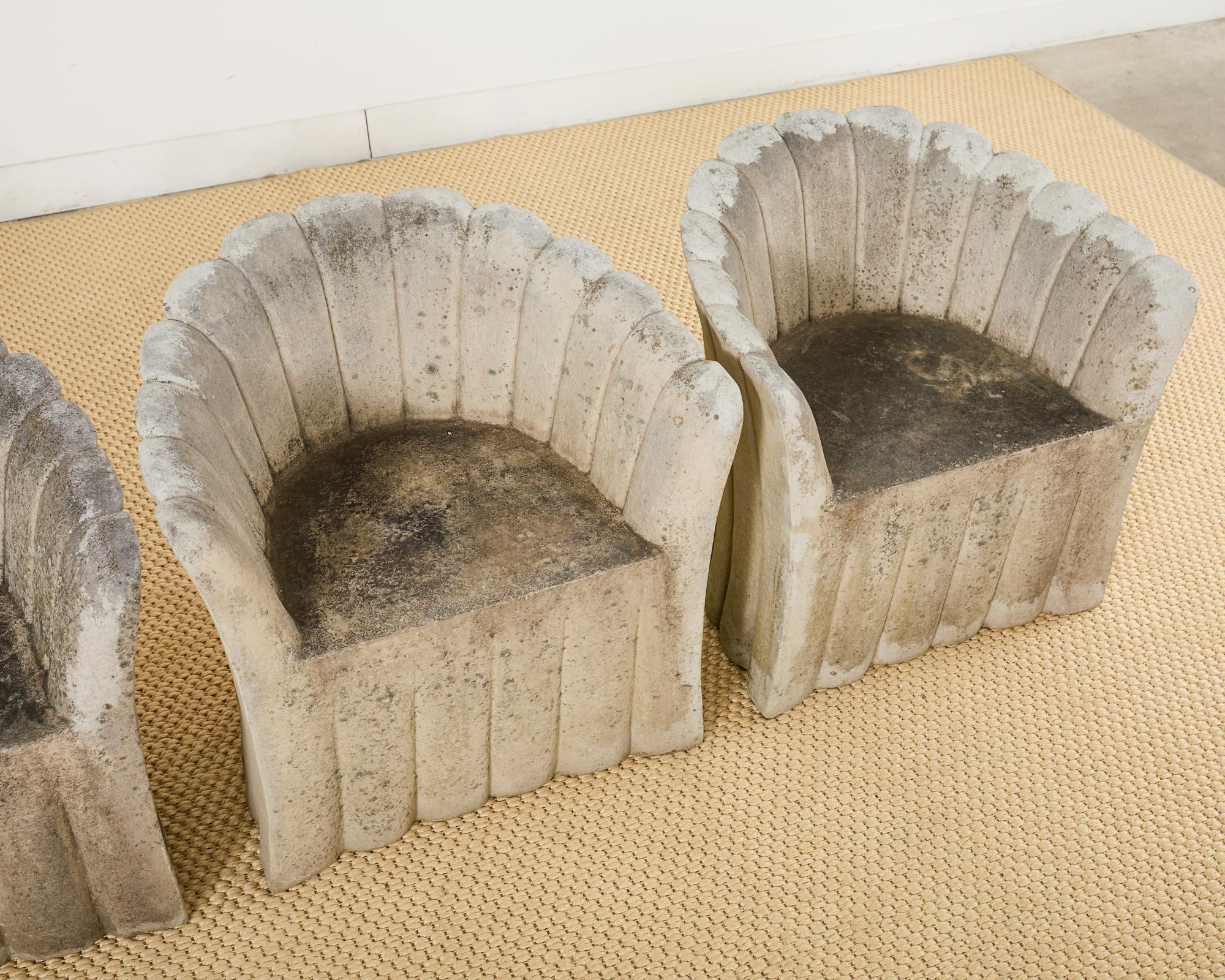 Set of Four Michael Taylor Style Faux Stone Tulip Garden Chairs 1