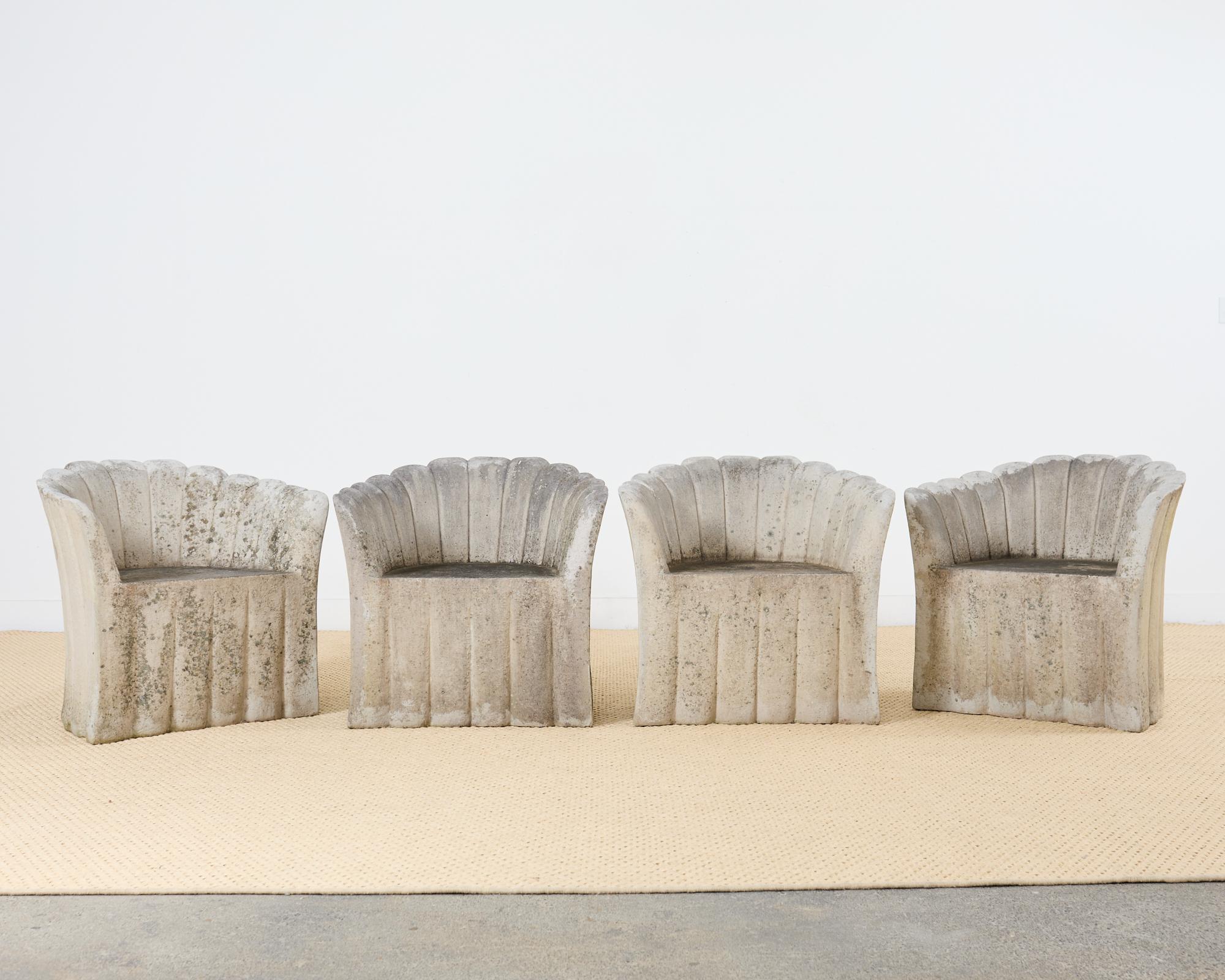 Set of Four Michael Taylor Style Faux Stone Tulip Garden Chairs 2