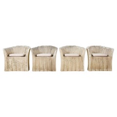 Set of Four Michael Taylor Style Faux Stone Tulip Garden Chairs