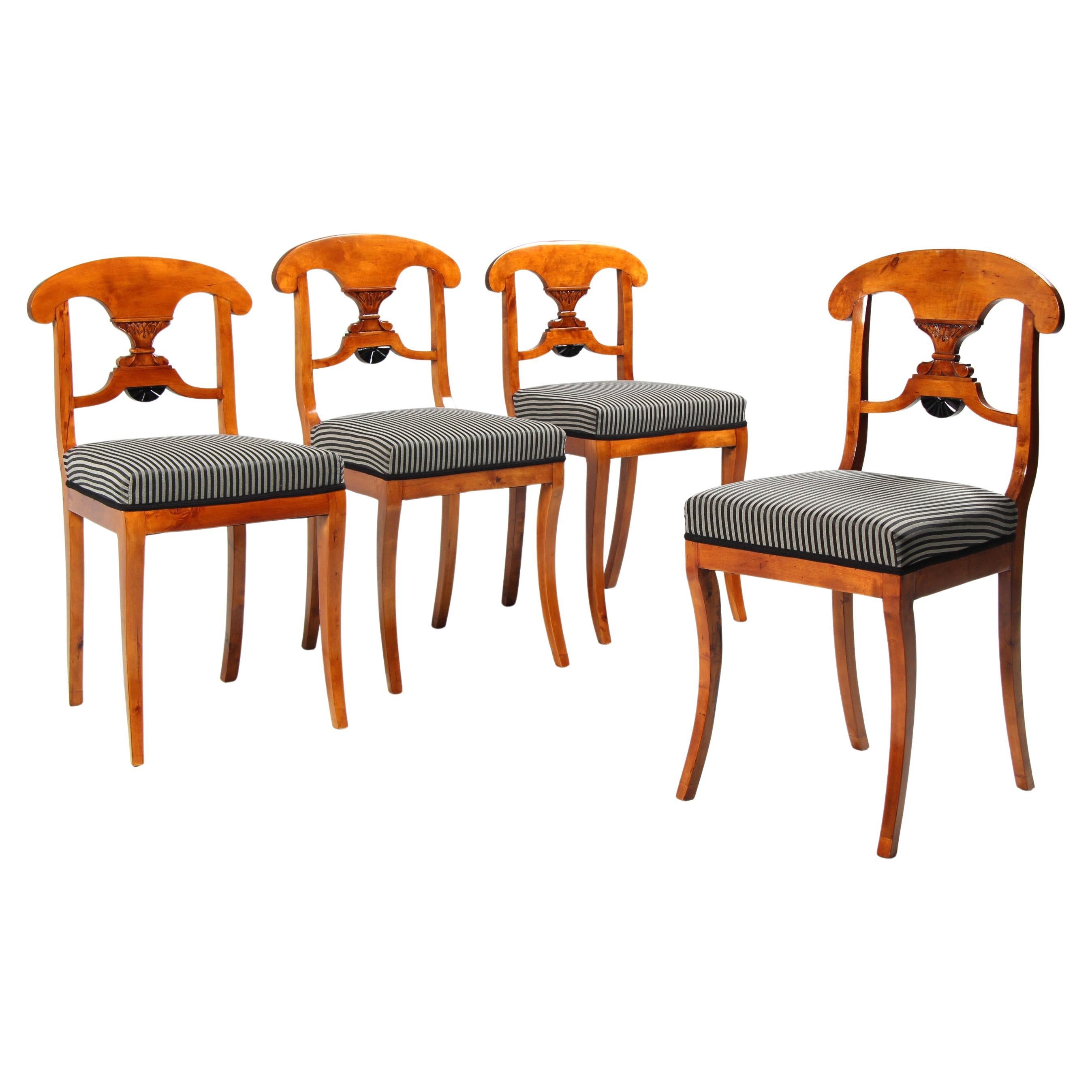 Set Of Four Mid 19th Century Biedermeier Dining Chairs, Birch, Sweden circa 1840 For Sale