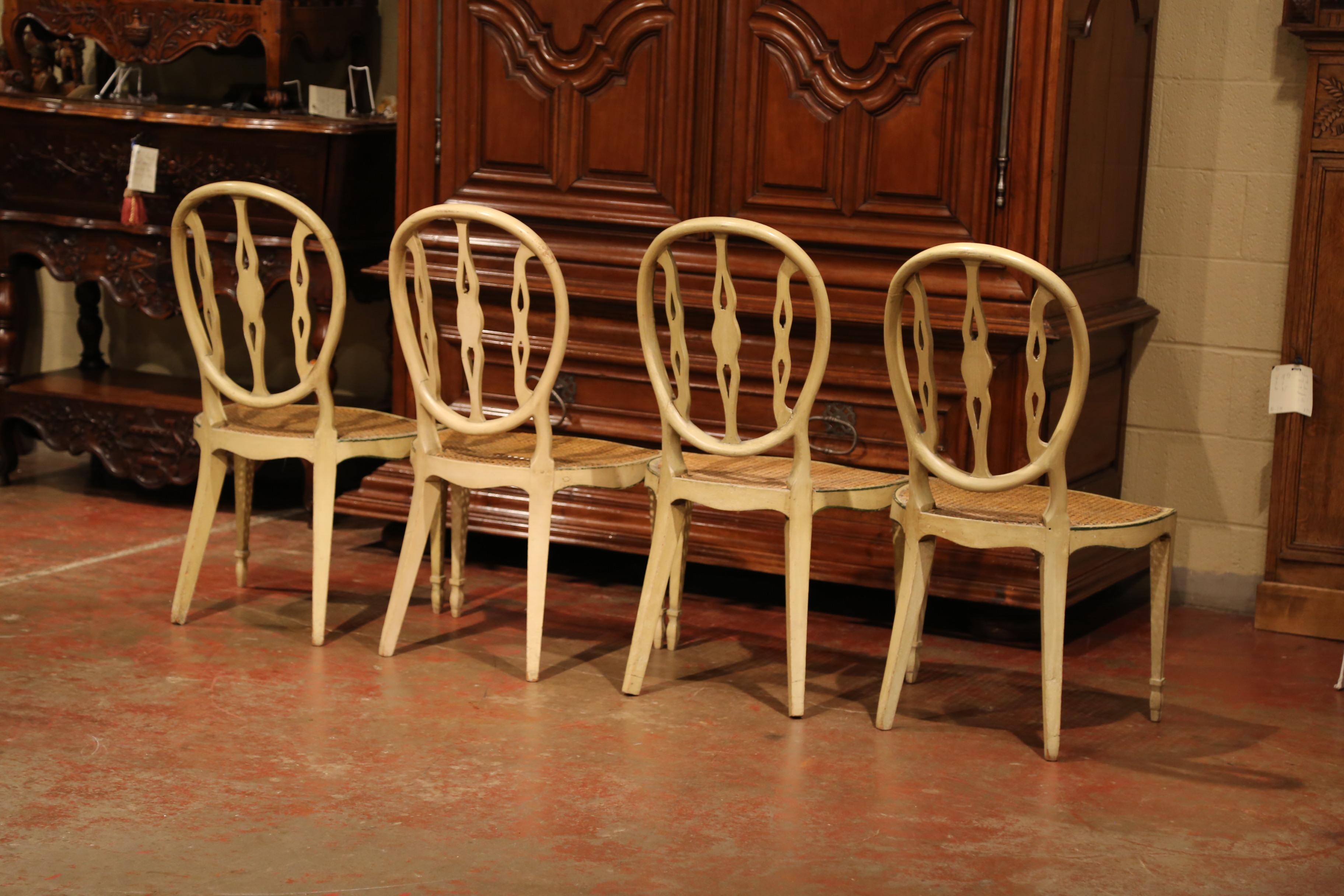 Set of Four Mid-19th Century Hepplewhite Style Painted Chairs with Cane Seat 8
