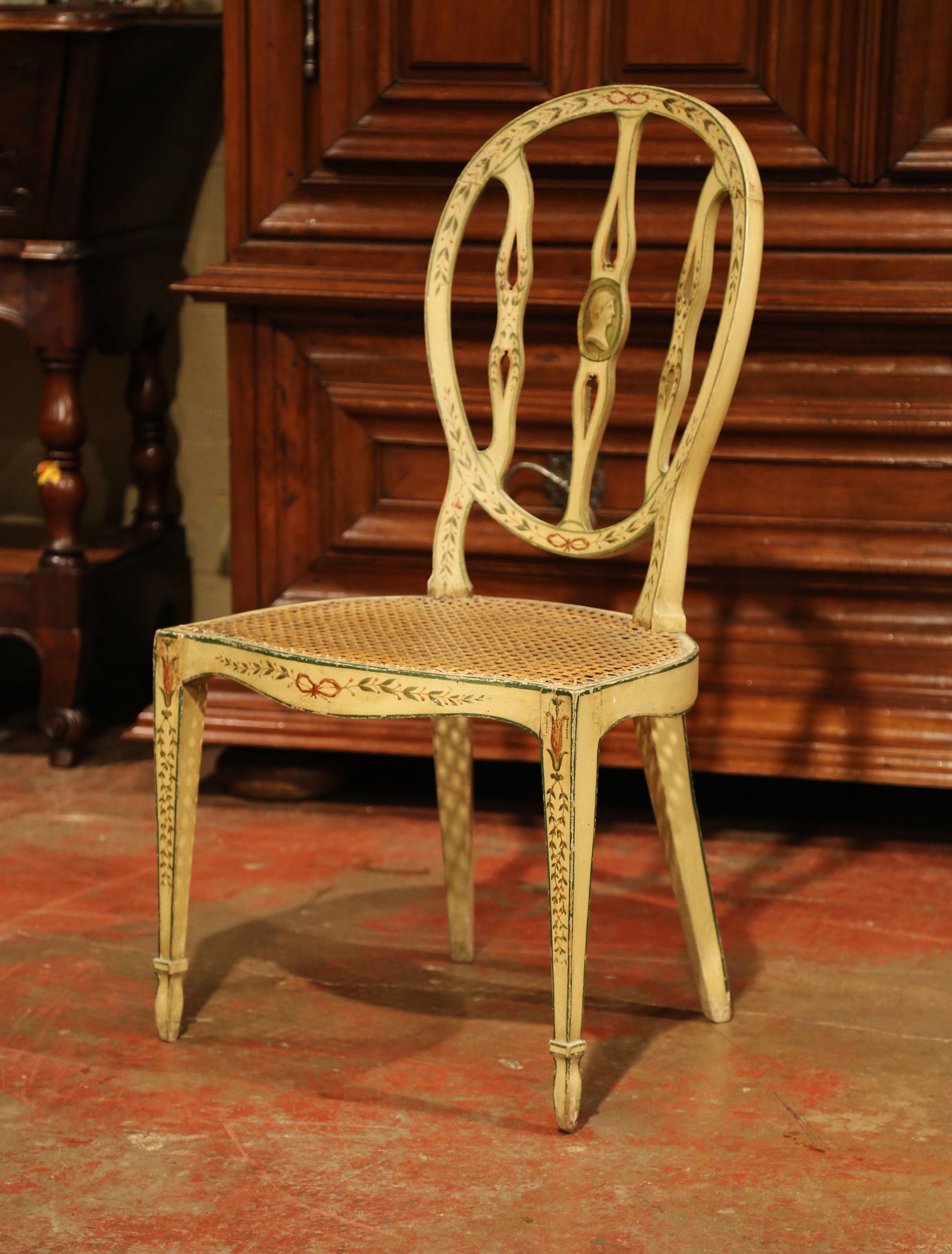 Set of Four Mid-19th Century Hepplewhite Style Painted Chairs with Cane Seat 1