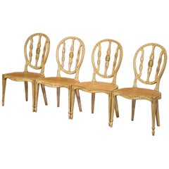 Set of Four Mid-19th Century Hepplewhite Style Painted Chairs with Cane Seat