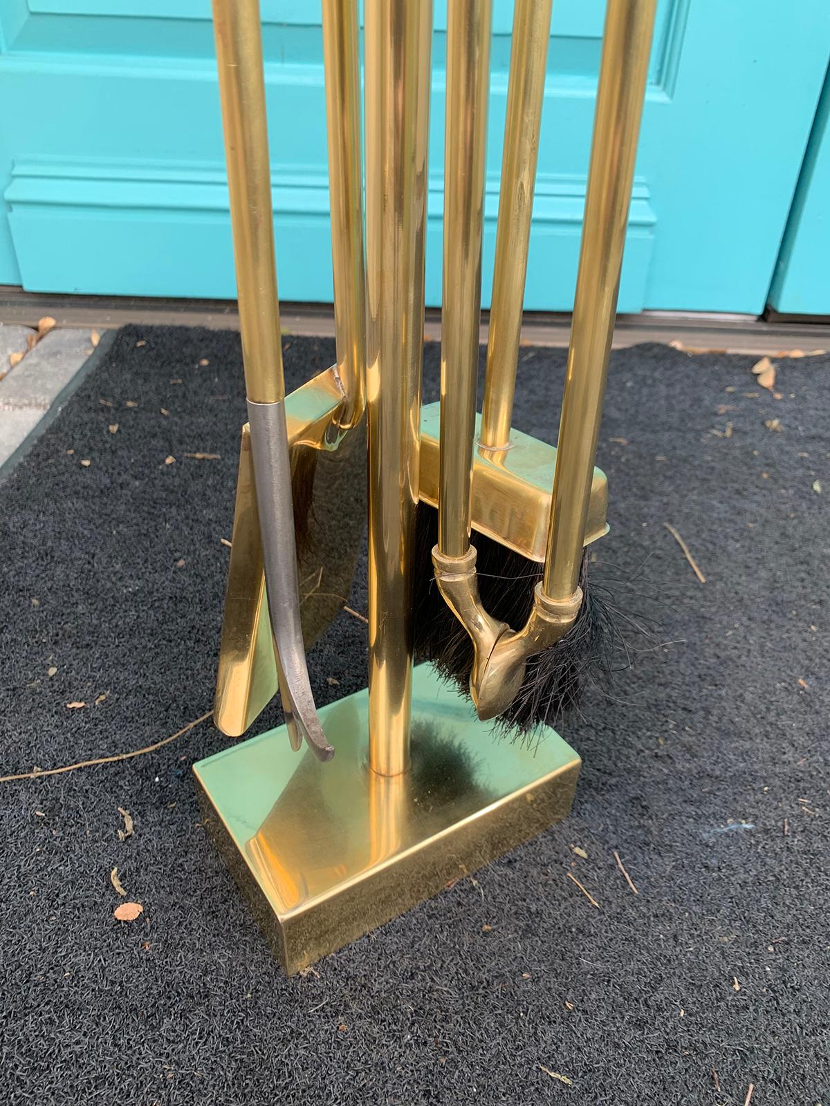 Set of Four Mid-20th Century Brass Fire Tools on Stand 5