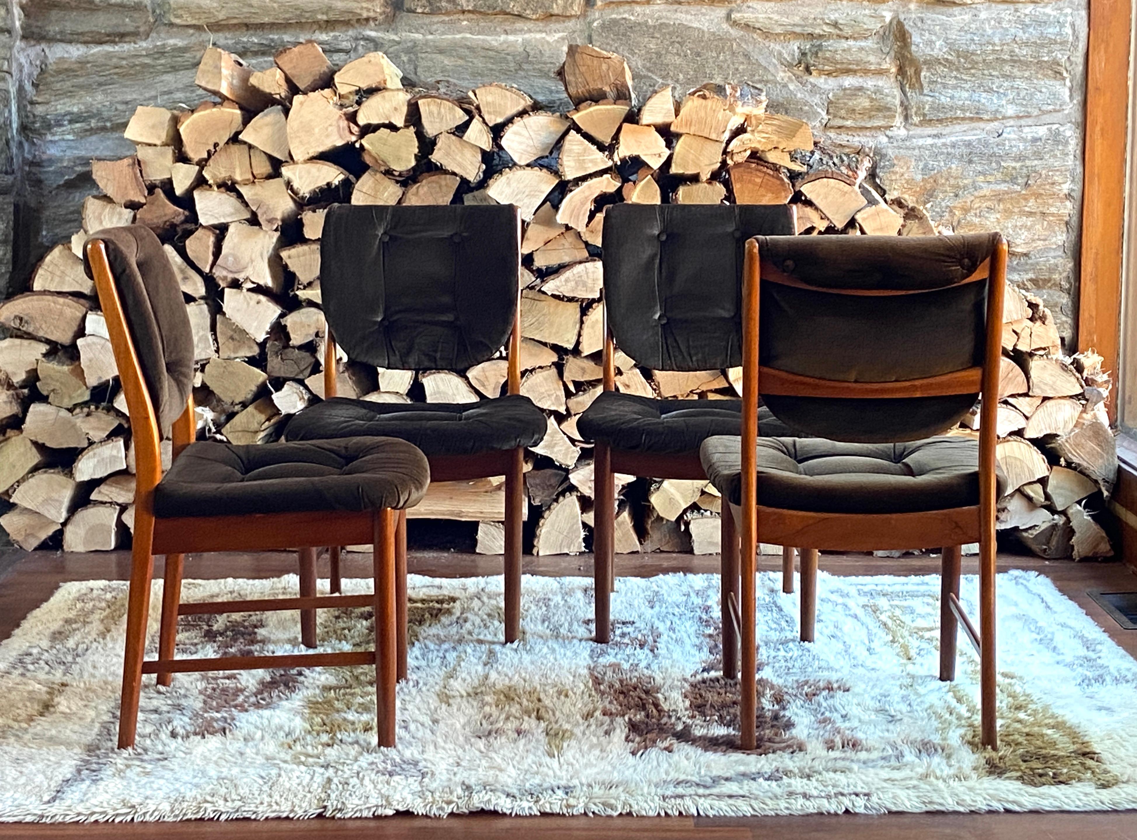 Scandinavian Modern Set of four mid century 1970's teak and velvet dining chairs by A.H. Mcintosh For Sale