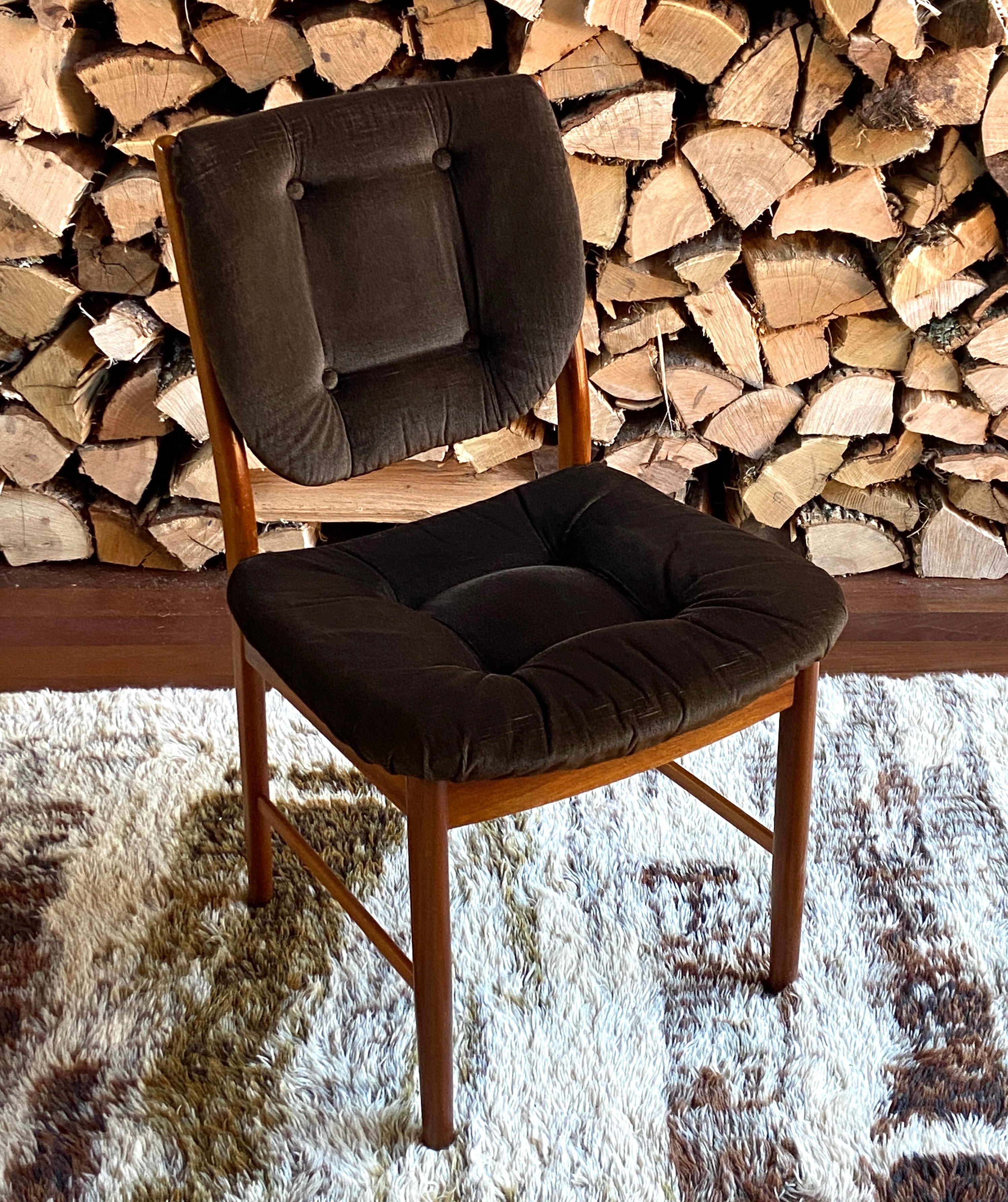 Velvet Set of four mid century 1970's teak and velvet dining chairs by A.H. Mcintosh For Sale